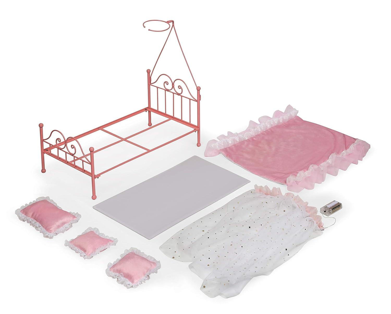 Badger Basket Starlights LED Canopy Metal Doll Bed with Bedding - Pink
