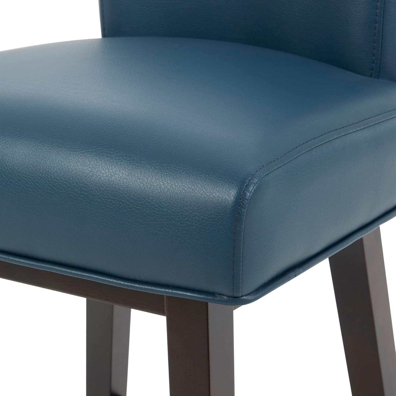 Swivel Bar Stools Set of 2 with Thicker Wood Legs,26" Counter Height Bar Stools,Faux Leather,Blue