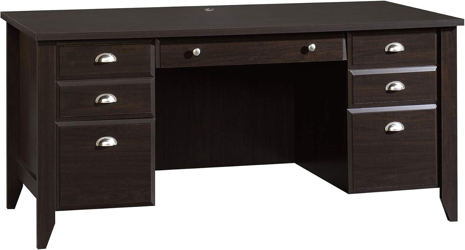 Espresso Executive Wood Desk with Pewter Hardware and Filing Cabinet