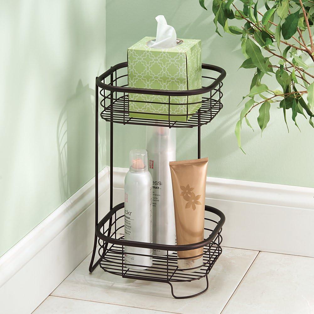 iDesign, Steel Wire 2-Tier Bathroom and Shower Square Corner Organizer Shelf, Bronze