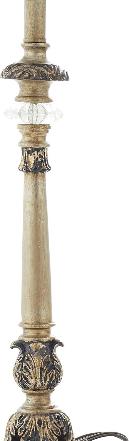 DecMode Antique Style Floral Gold Buffet Lamp with Blue Fabric Shade (2 Count)