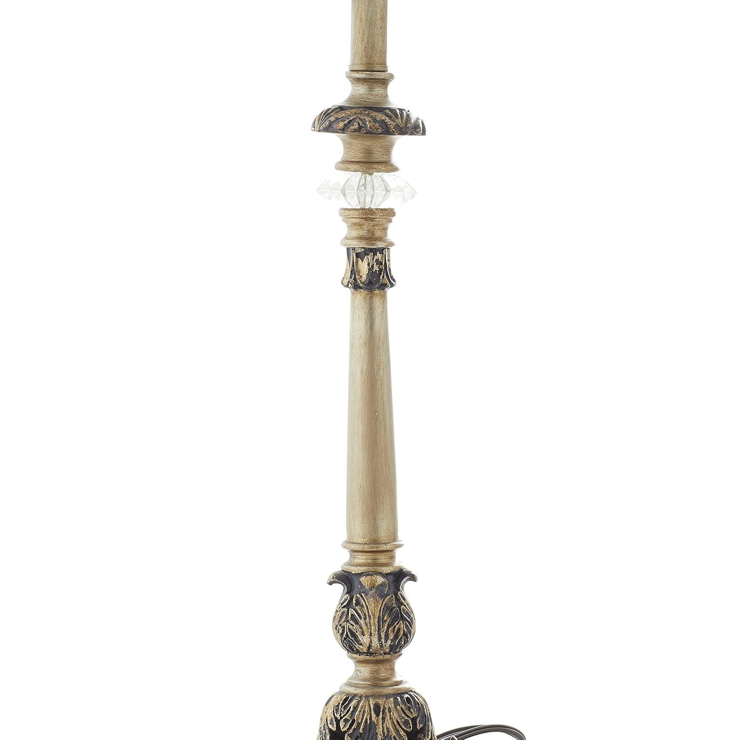 DecMode Antique Style Floral Gold Buffet Lamp with Blue Fabric Shade (2 Count)