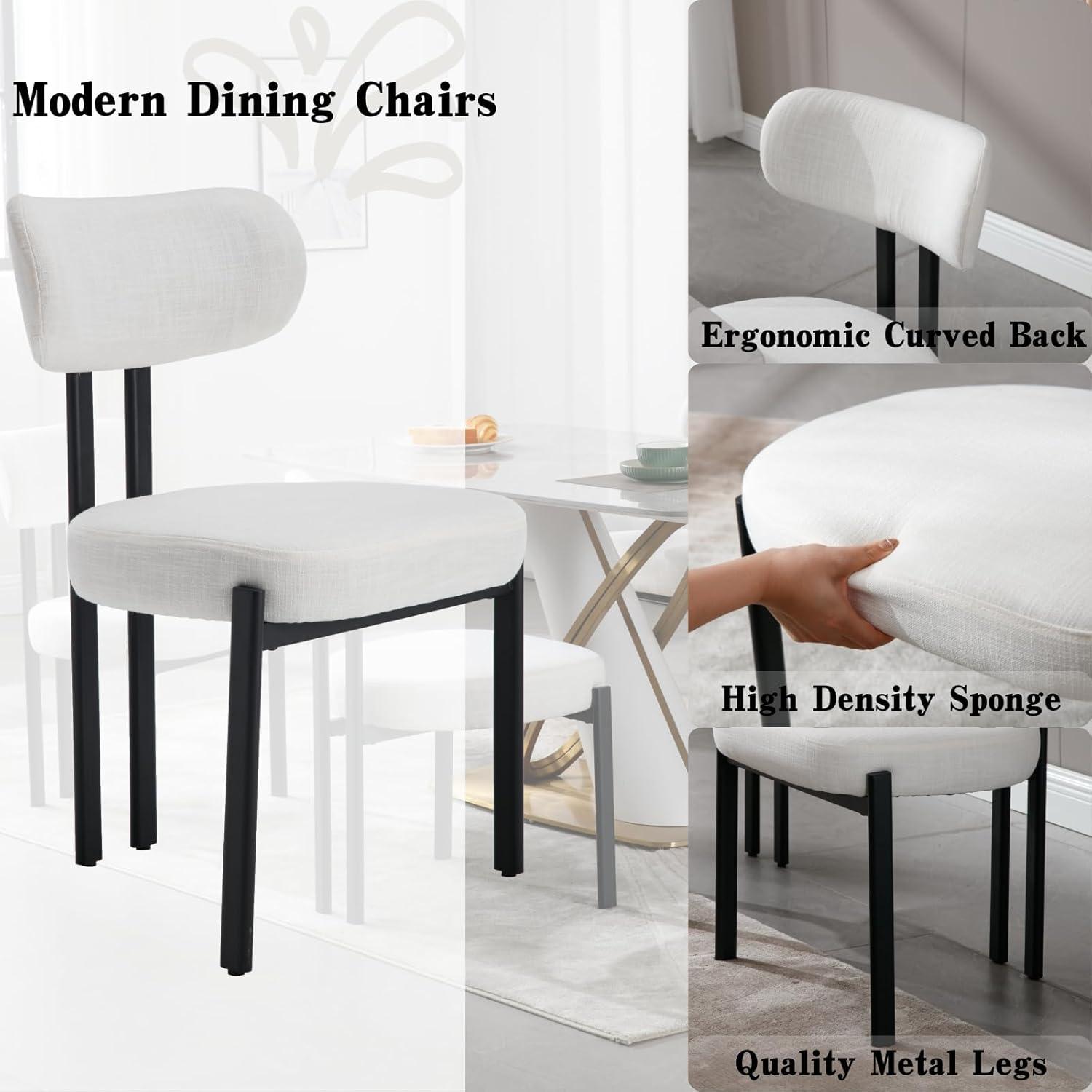 CONCETTA Dining Chairs Set of 4, Kitchen Chairs with Curved Backrest & Metal Legs, Mid Century Modern Round Dining Room Chairs for Vanity, Living Room,Beige