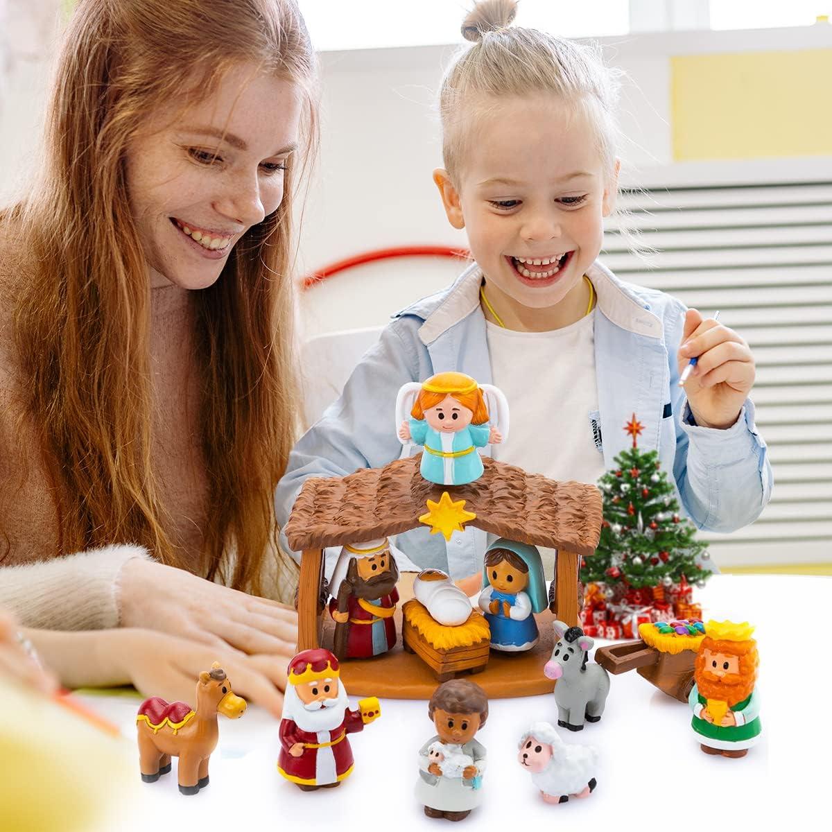 SYNCFUN 14 Pcs Little Nativity Playset Christmas Nativity Scene Holiday Family Gift Reenact Miniature Toys Manger Scene for Kids Xmas Decorations