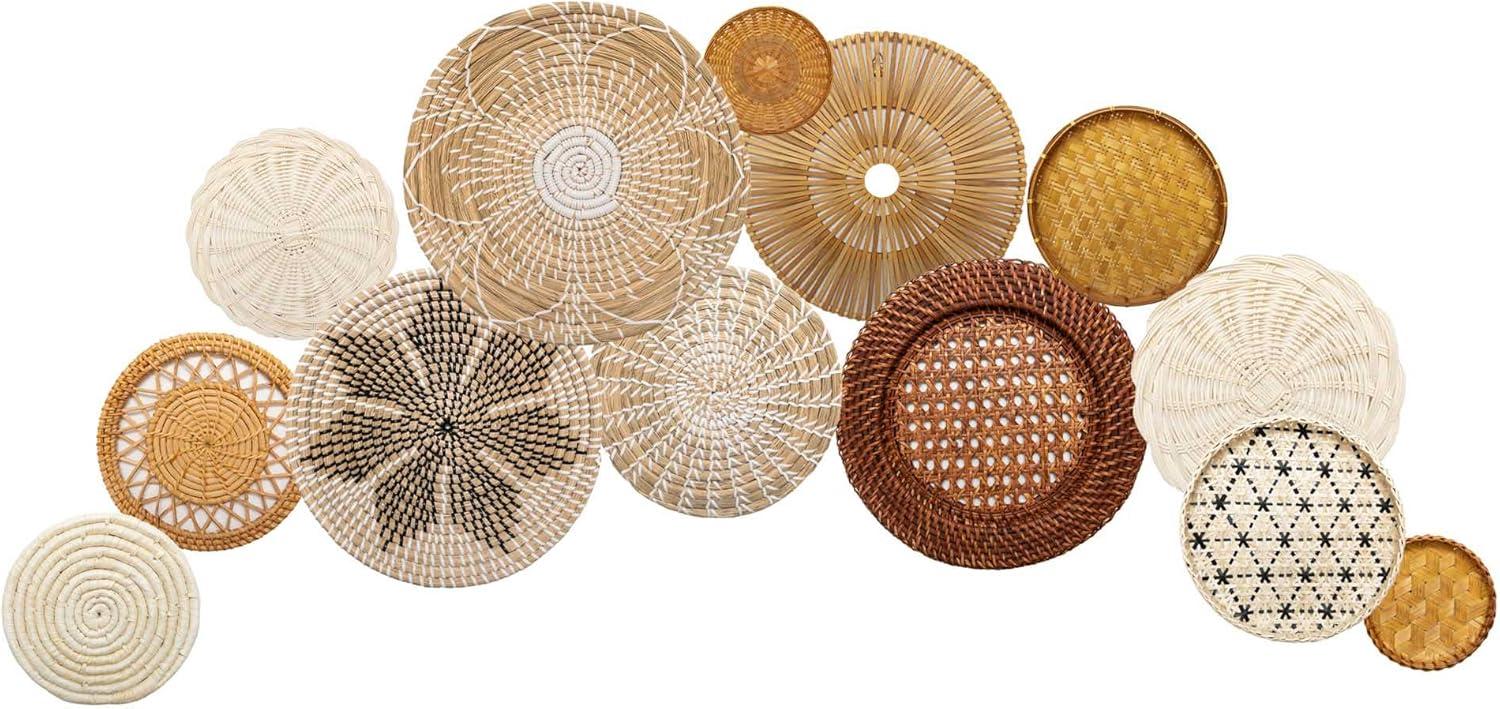 Hanging Woven Wall Basket Set - 7 Unique Handcrafted Seagrass Baskets for Boho, Farmhouse & Rustic Wall Decor, Table Settings & More - Ready to Hang with Nails & Marking Pencil Included