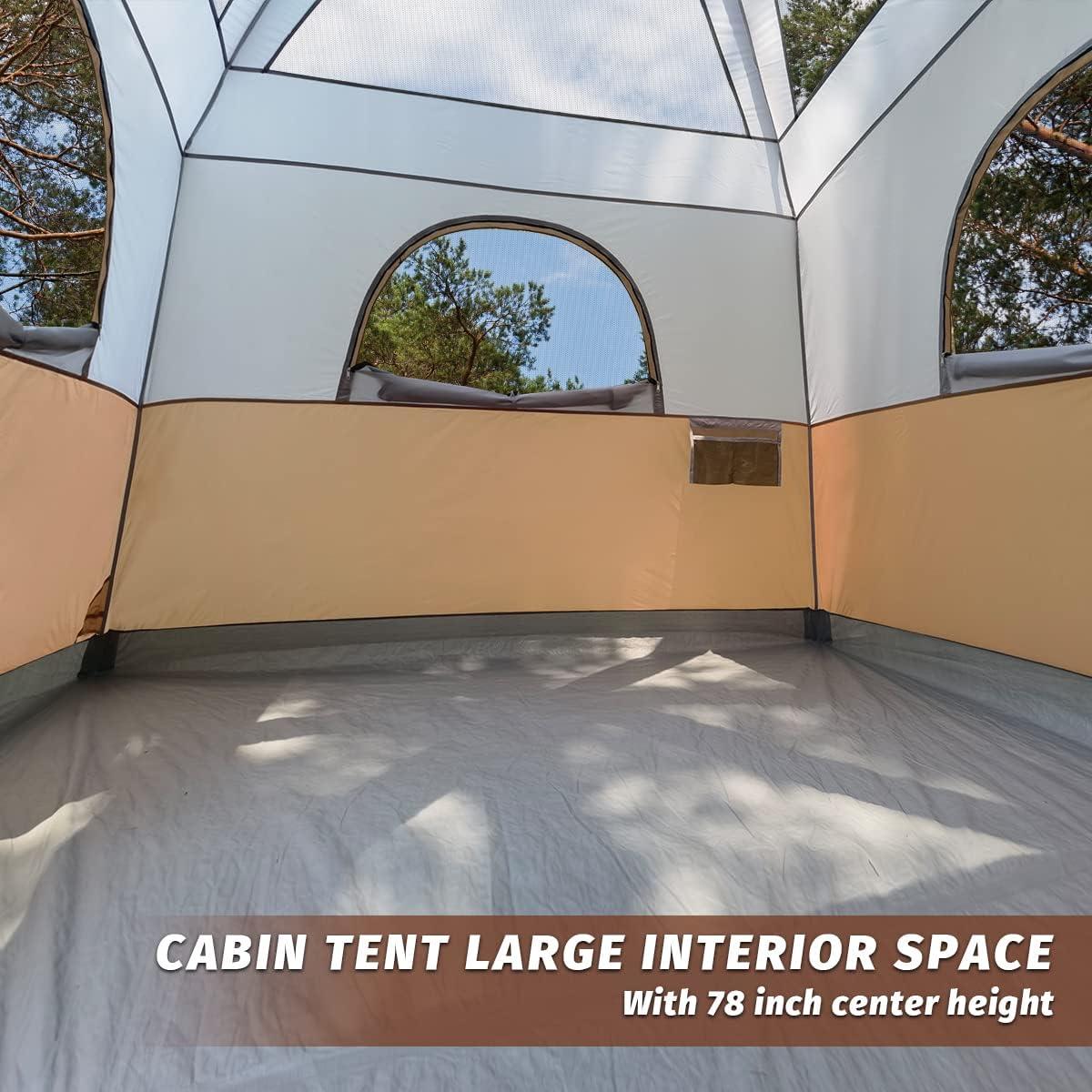 Khaki 6-Person Waterproof Cabin Tent with Carry Bag