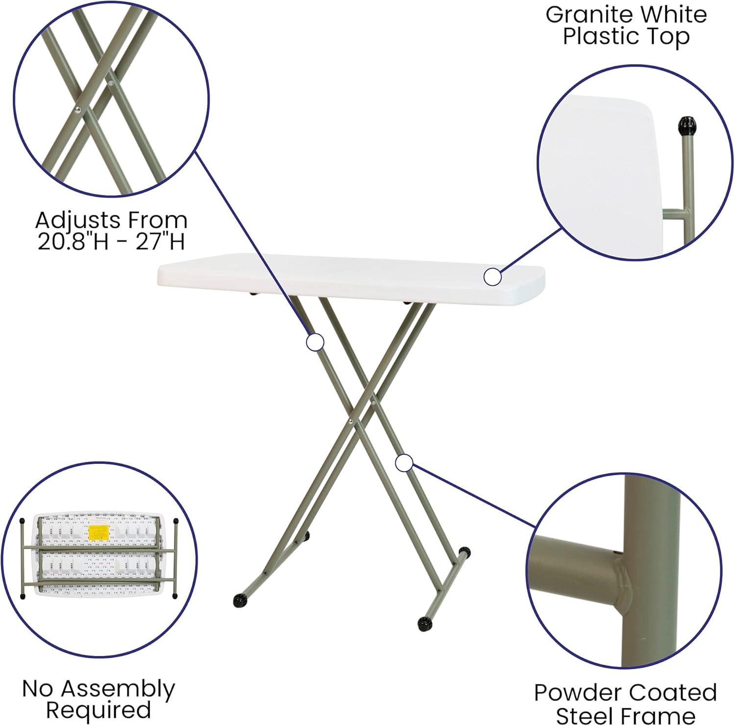 Noah Height Adjustable Plastic Folding TV Tray/Laptop Table in Granite White