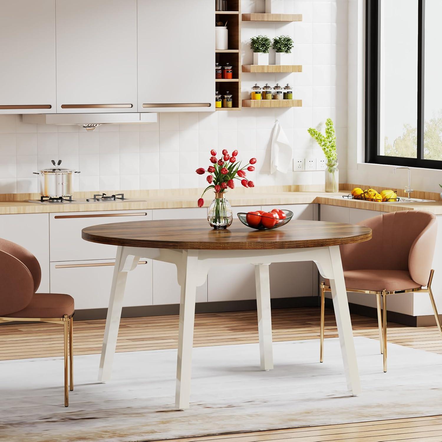 Finmind 39.4 Inches Square Dining Table for 4 People, Wooden Kitchen Table Small Dinner Table with Oak Finish Top and Solid Wood Legs, Oak Brown (Only Table)