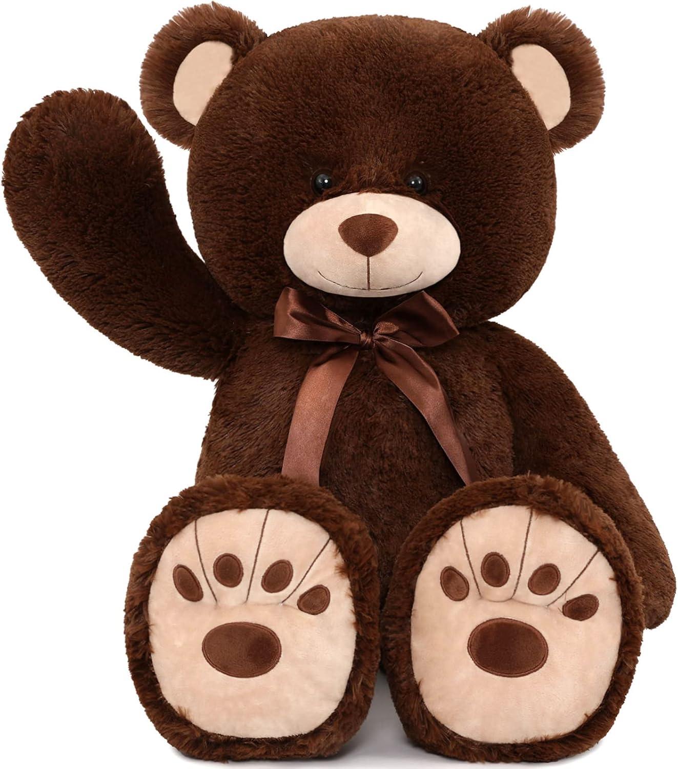 HollyHOME Teddy Bear Stuffed Animal Plush Giant Teddy Bears with Footprints Big Bear 36 inch Chocolate