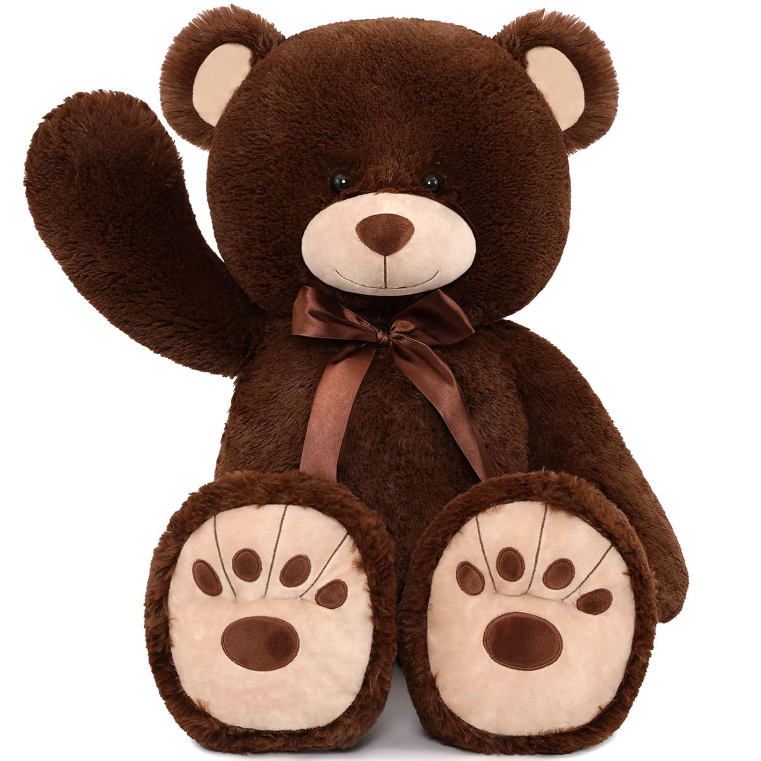 HollyHOME Teddy Bear Stuffed Animal Plush Giant Teddy Bears with Footprints Big Bear 36 inch Chocolate