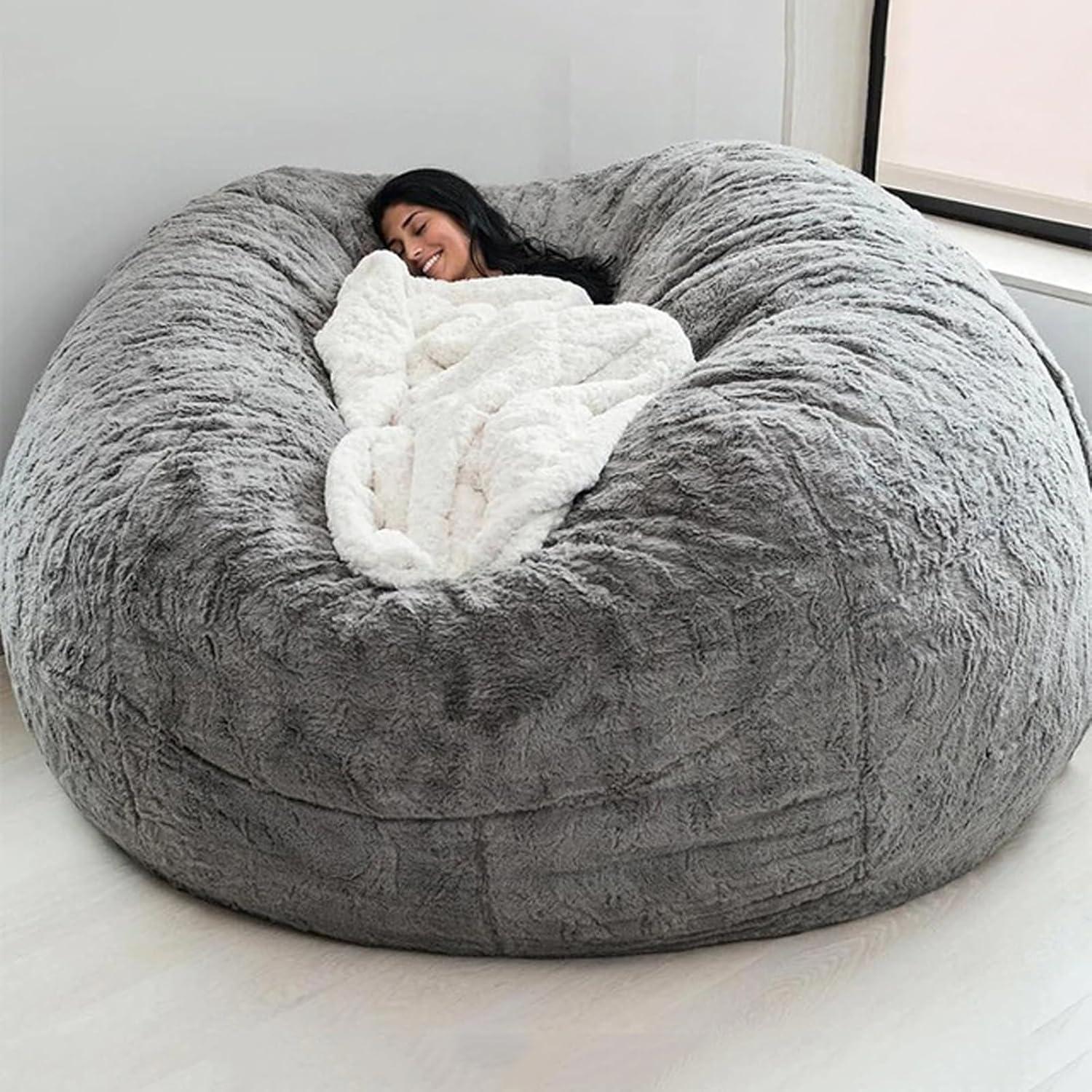 Gray 6FT Giant Soft Bean Bag Chair with Removable Cover