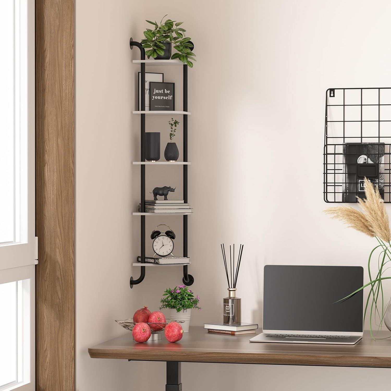 Corner Shelf 5-Tier Wall Shelves, Floating Corner Shelves, Wall Mounted Shelves for Bedroom Decor, Bathroom and Living Room Decor (White)