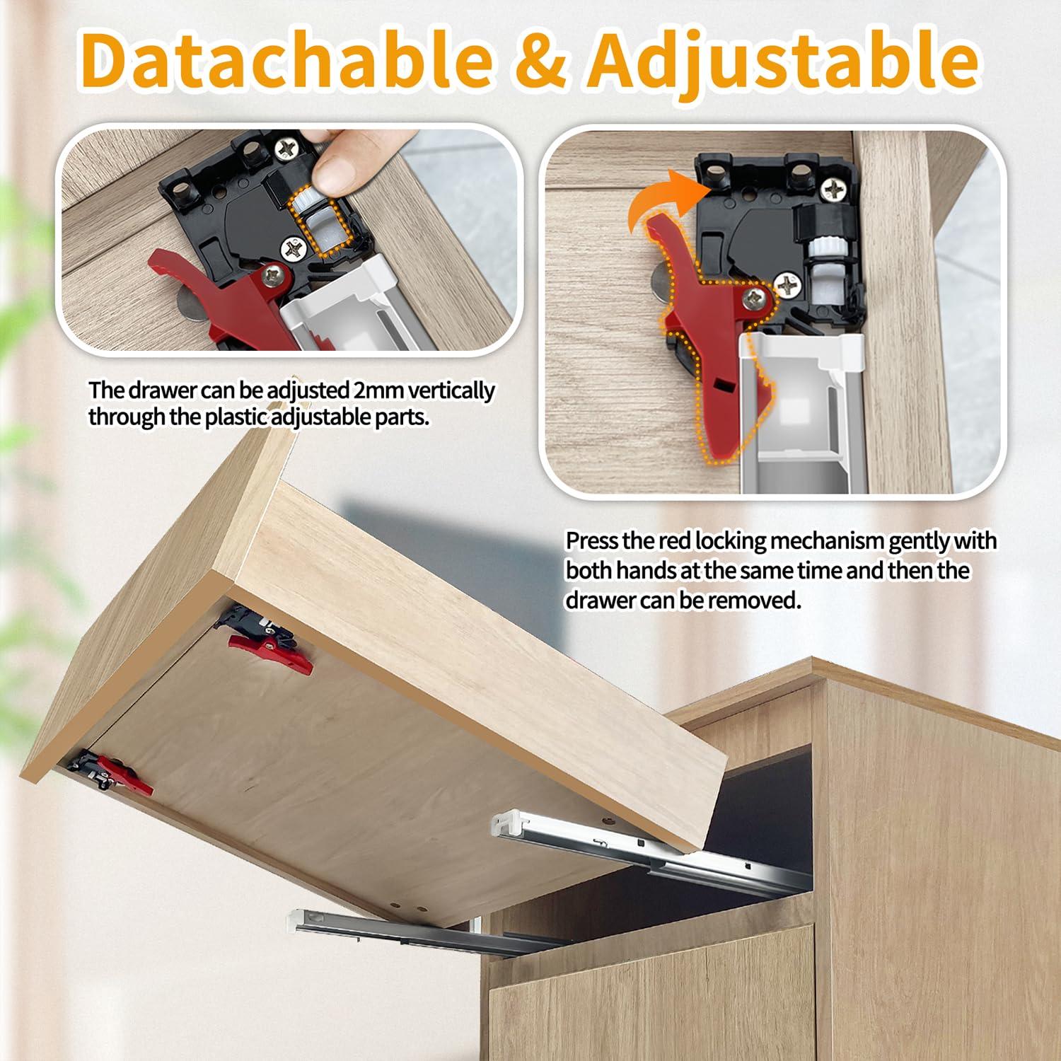 Soft Close Bottom Mount Drawer Slides 9 Inch Rails with Rear mounting Bracket Locking Devices Screws for Face Frame Or Frameless Application（9 inch, 1 Pair）