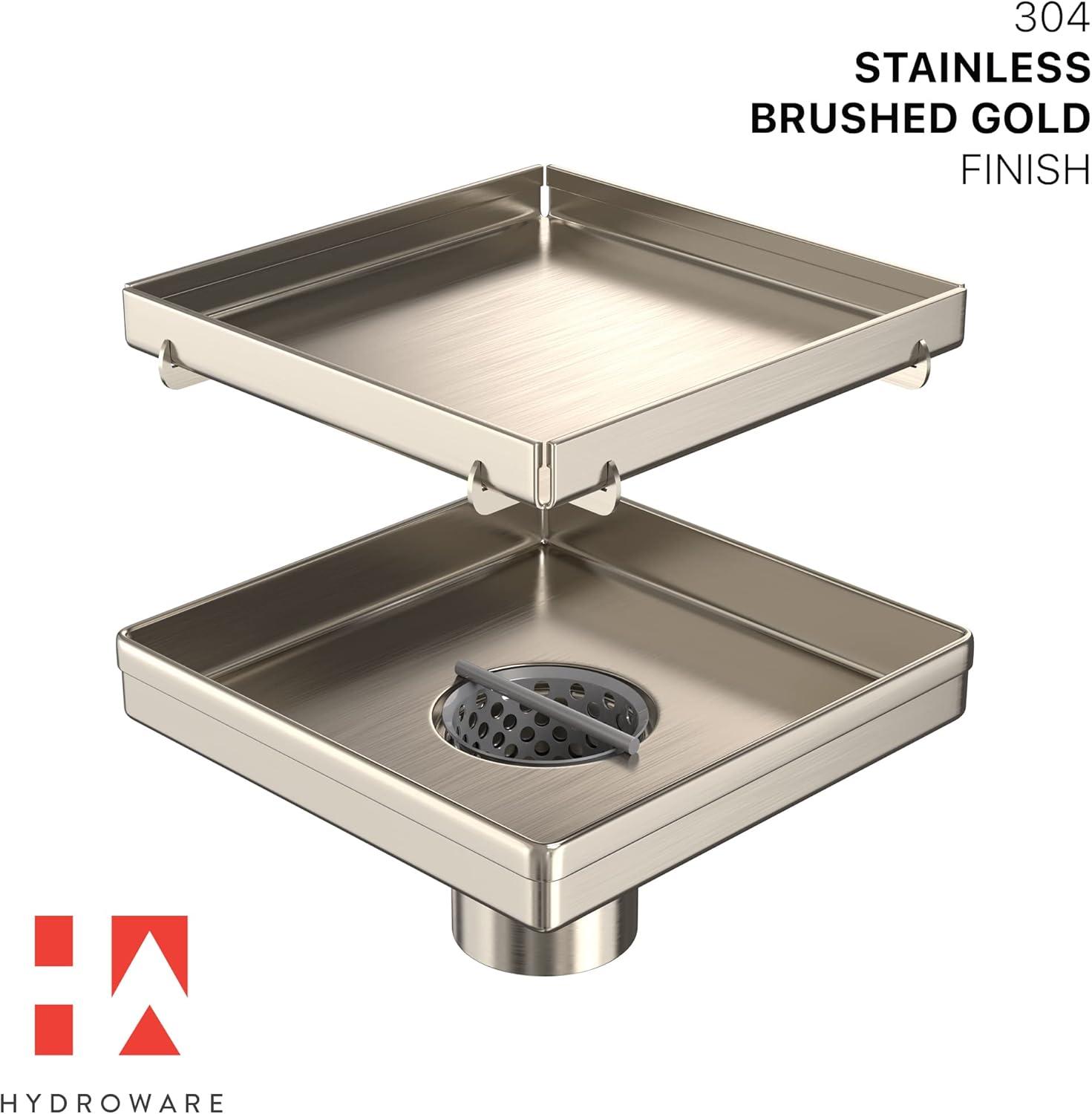 6-Inch Stainless Steel Square Shower Drain with Hair Strainer