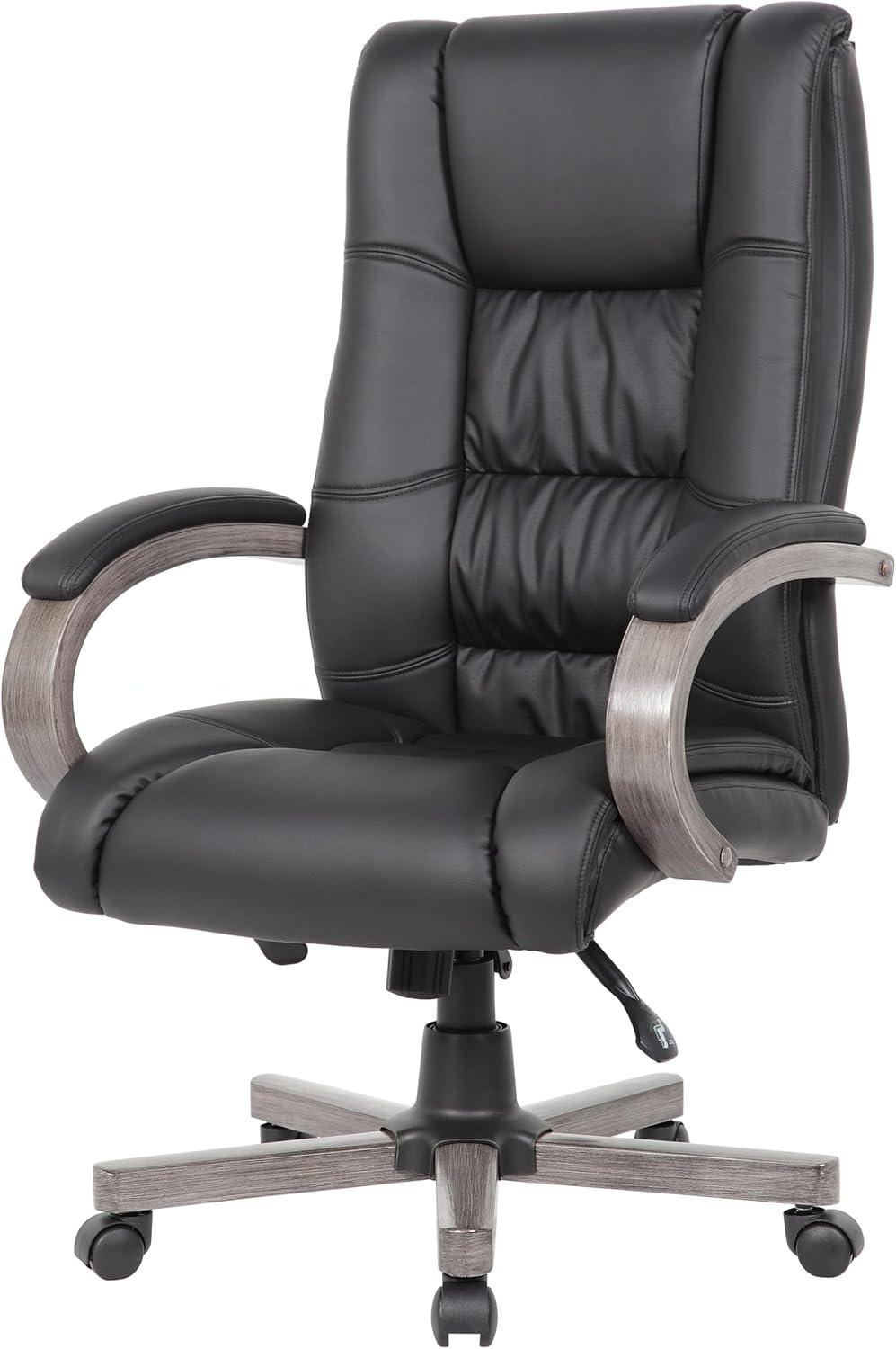 Boss Office Products High Back Wood Finished Executive Chair, Black Upholstery/Grey Wood