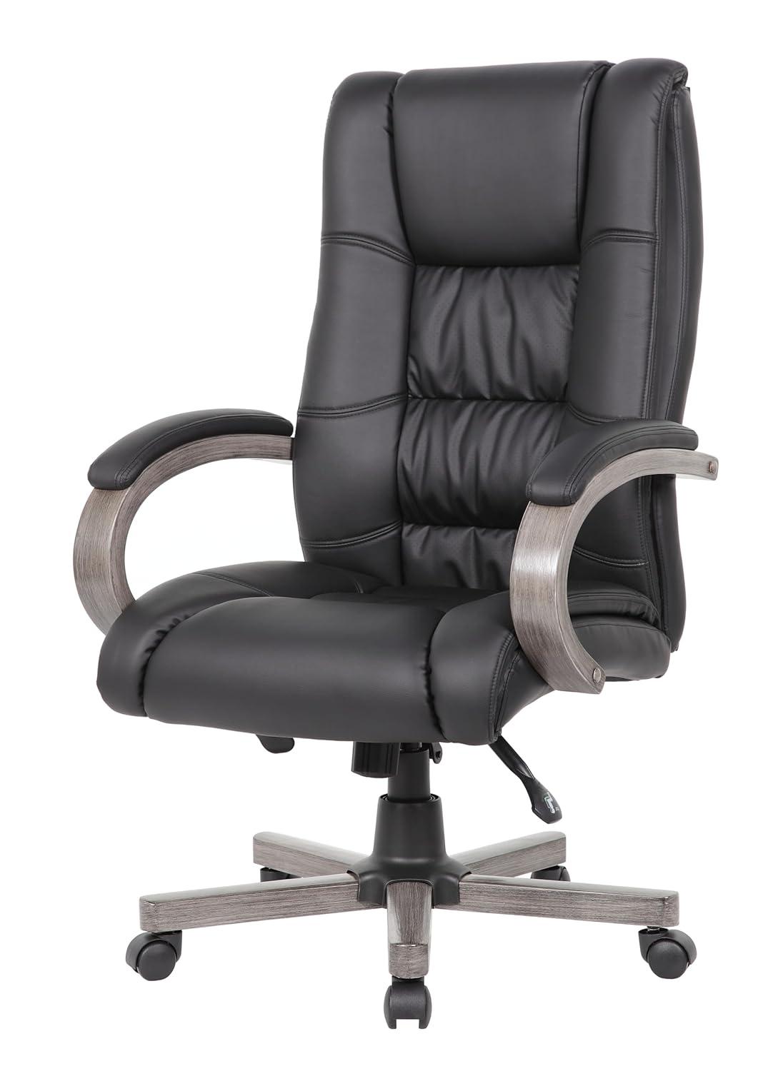 Boss Office Products High Back Wood Finished Executive Chair, Black Upholstery/Grey Wood