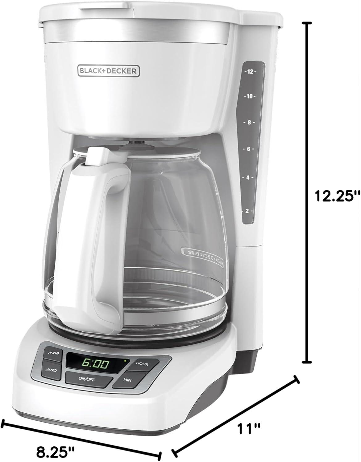 BLACK+DECKER 12-Cup Digital Coffee Maker, Programmable, Washable Basket Filter, Sneak-A-Cup, Auto Brew, Water Window, Keep Hot Plate