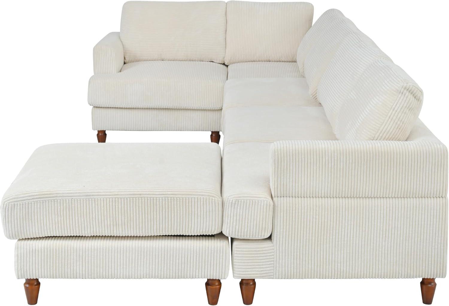 LUMISOL Large Corduroy Fabric Sofa Couch with Ottoman for Living Room, L Shaped Sectional Sofa Couch, 98" L Modular Corner Sectional Sofa for Spacious Space Office, Beige