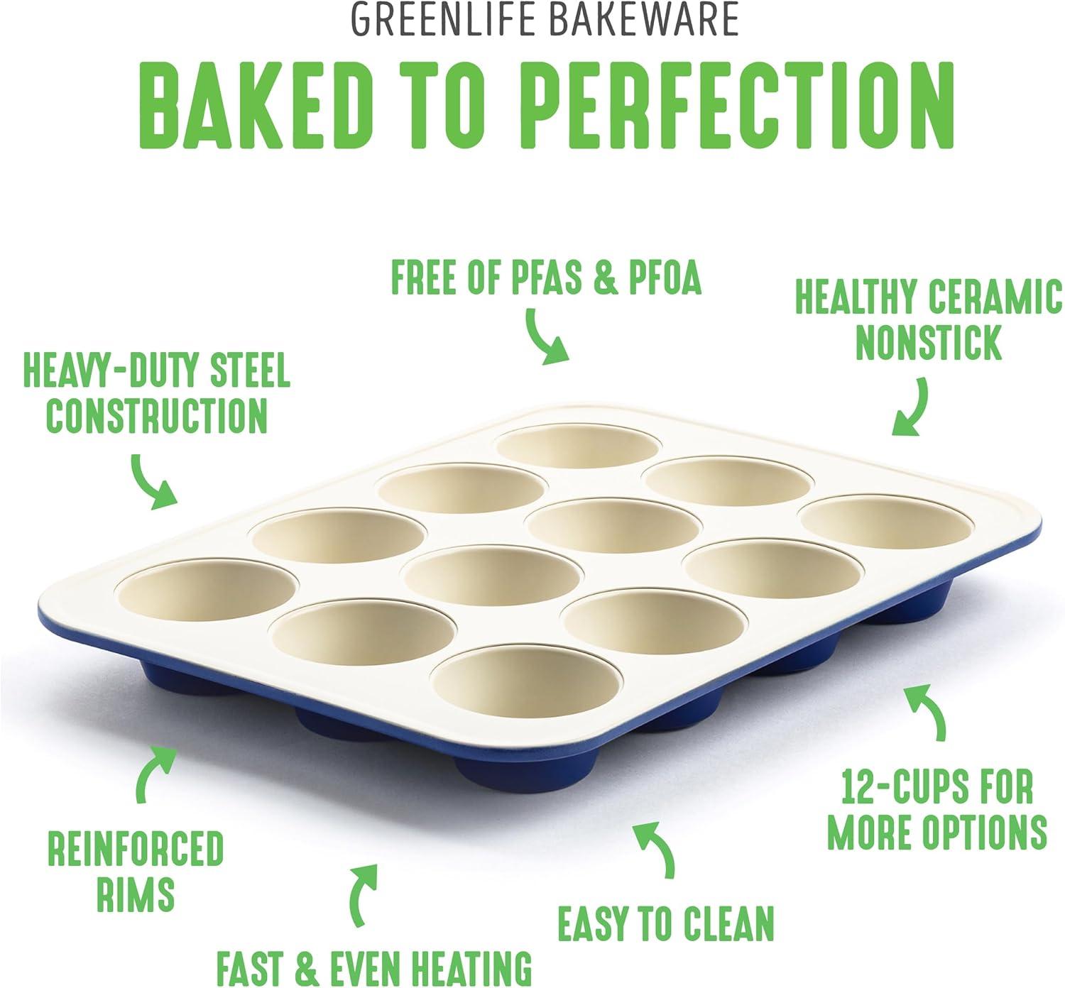 Blue 12-Cup Nonstick Ceramic Muffin Pan