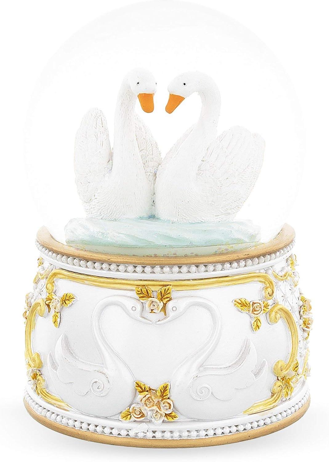 Enchanted Swans Spinning Musical Water Snow Globe