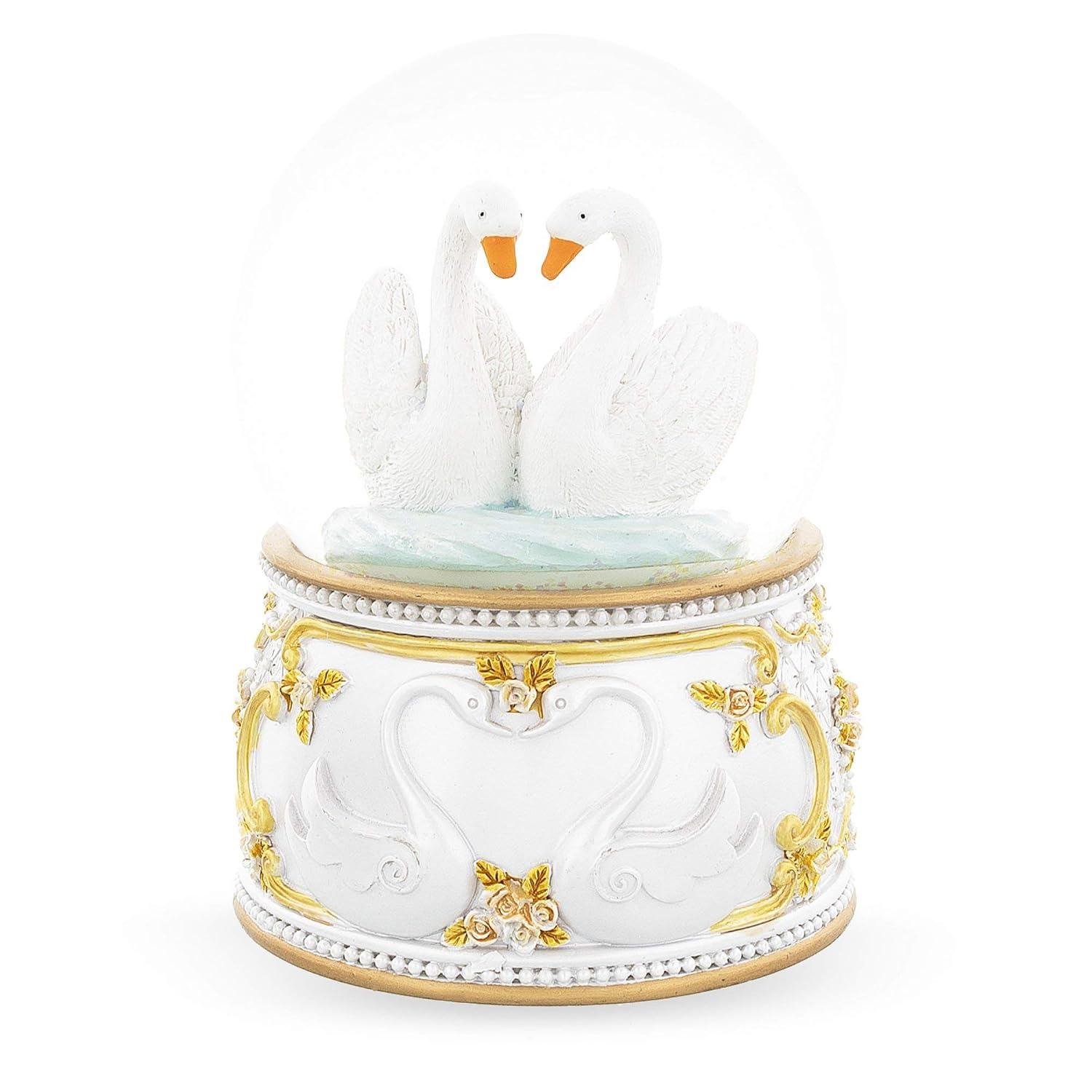 Enchanted Swans Spinning Musical Water Snow Globe