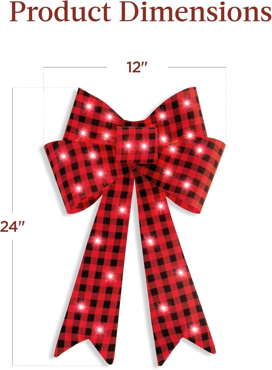 The Holiday Aisle® Set Of 3 Pre-Lit Christmas Bows, Indoor/Outdoor LED Holiday Decor W/ 8 Light Functions - Plaid