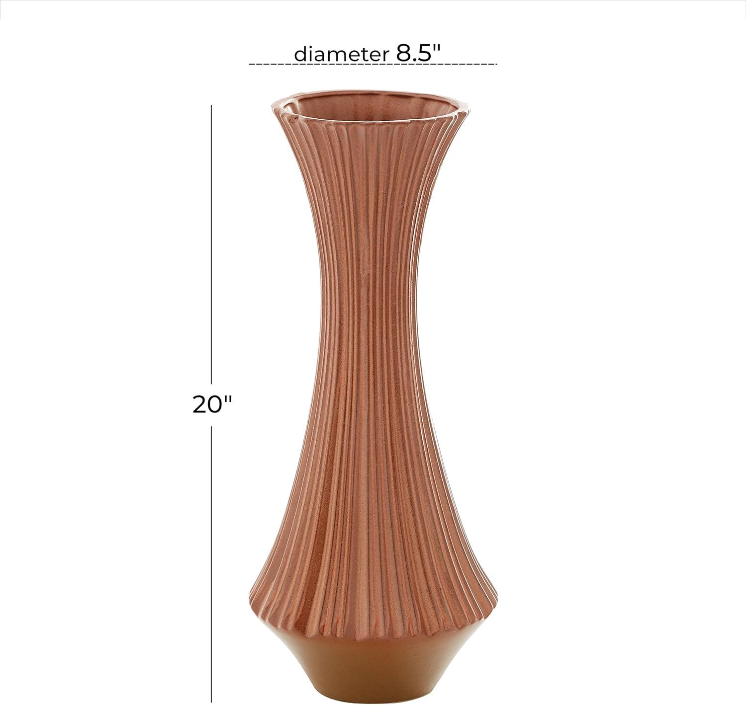 DecMode 20" Ribbed Orange Ceramic Vase