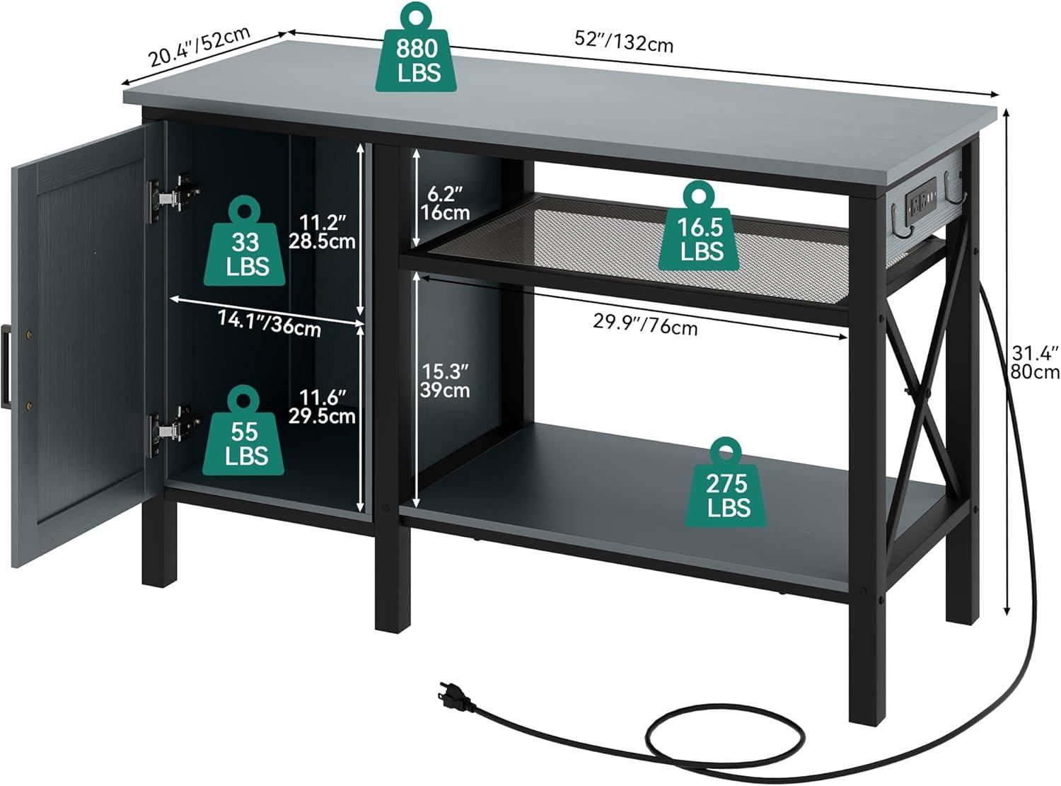 iSunirm 55-75 Gallon Aquarium Stand with Shelf, Fish Tank Stand with Power Outlets and LED Lights, Heavy Duty Reversible Aquarium Stand with Cabinet, for Fishes and Reptiles, 49.2"L*18.9"W, Black Oak
