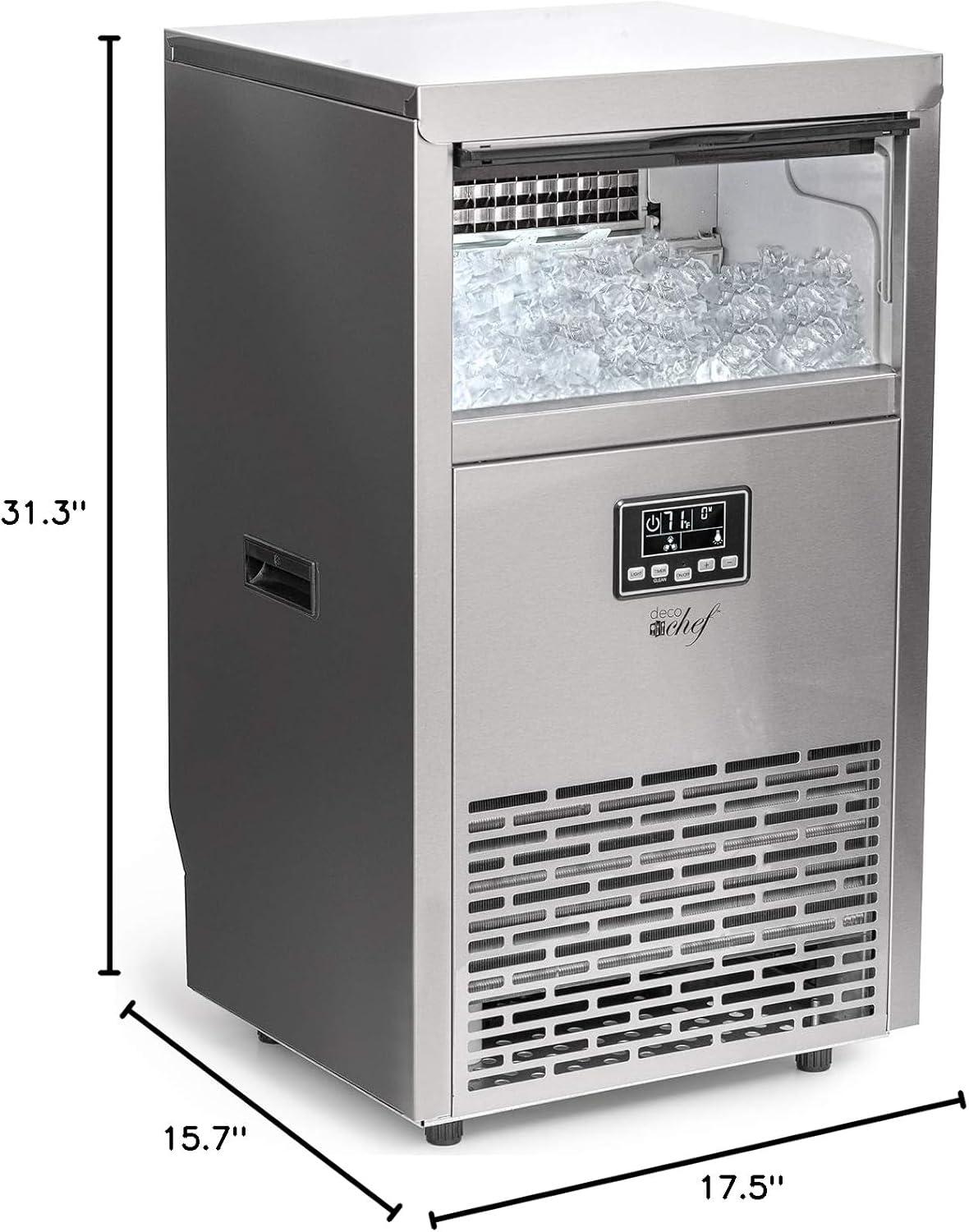 Deco Chef Commercial Ice Maker – 99lb Every 24 Hours – 33lb Storage Capacity – Stainless Steel – Great for Hotels, Restaurants, Bars, Homes, Offices – Includes Connection Hoses and Ice Scoop