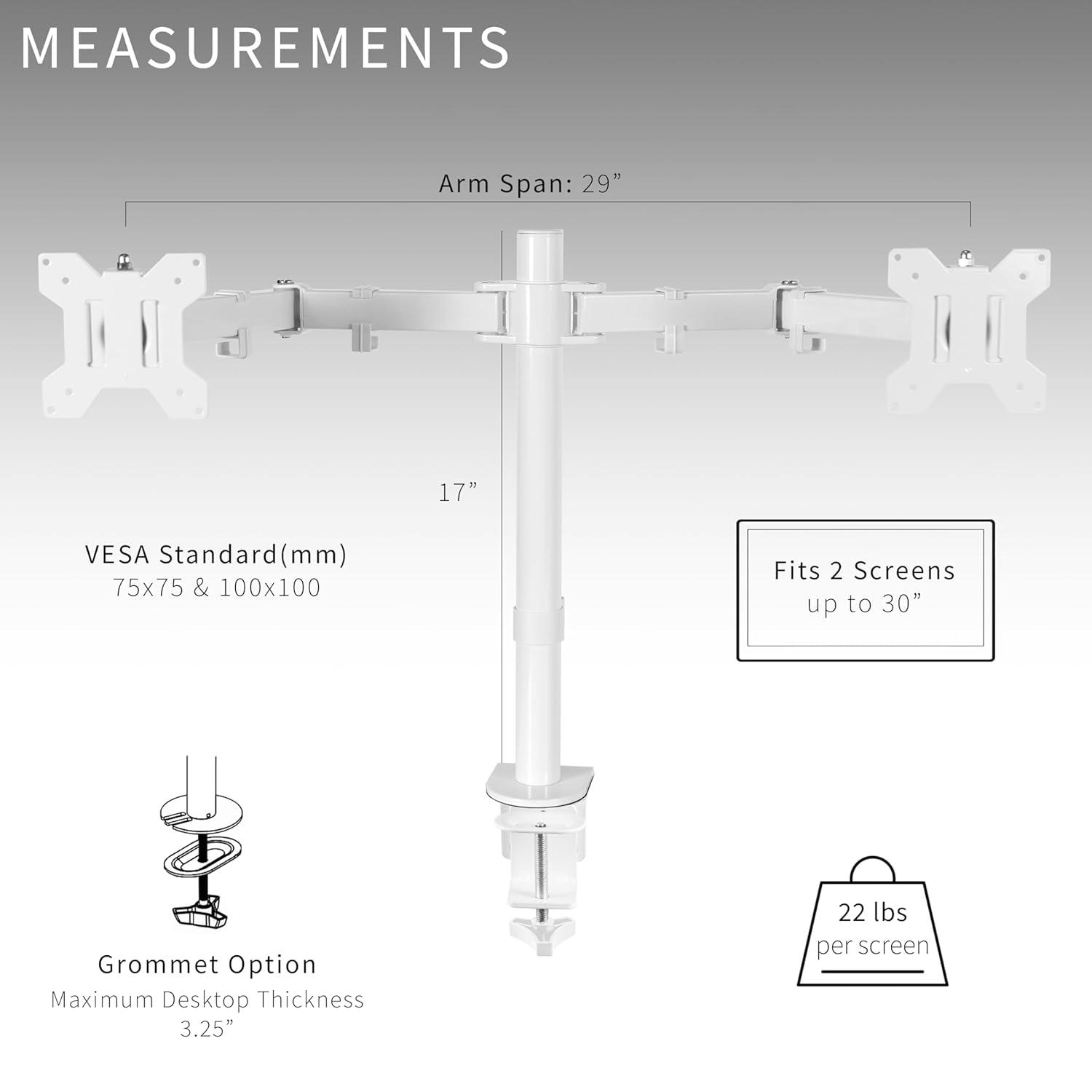 Vivo VIVO Dual Monitor Desk Mount Adjustable Stand, Fits Screens up to 30", STAND-V002 Series