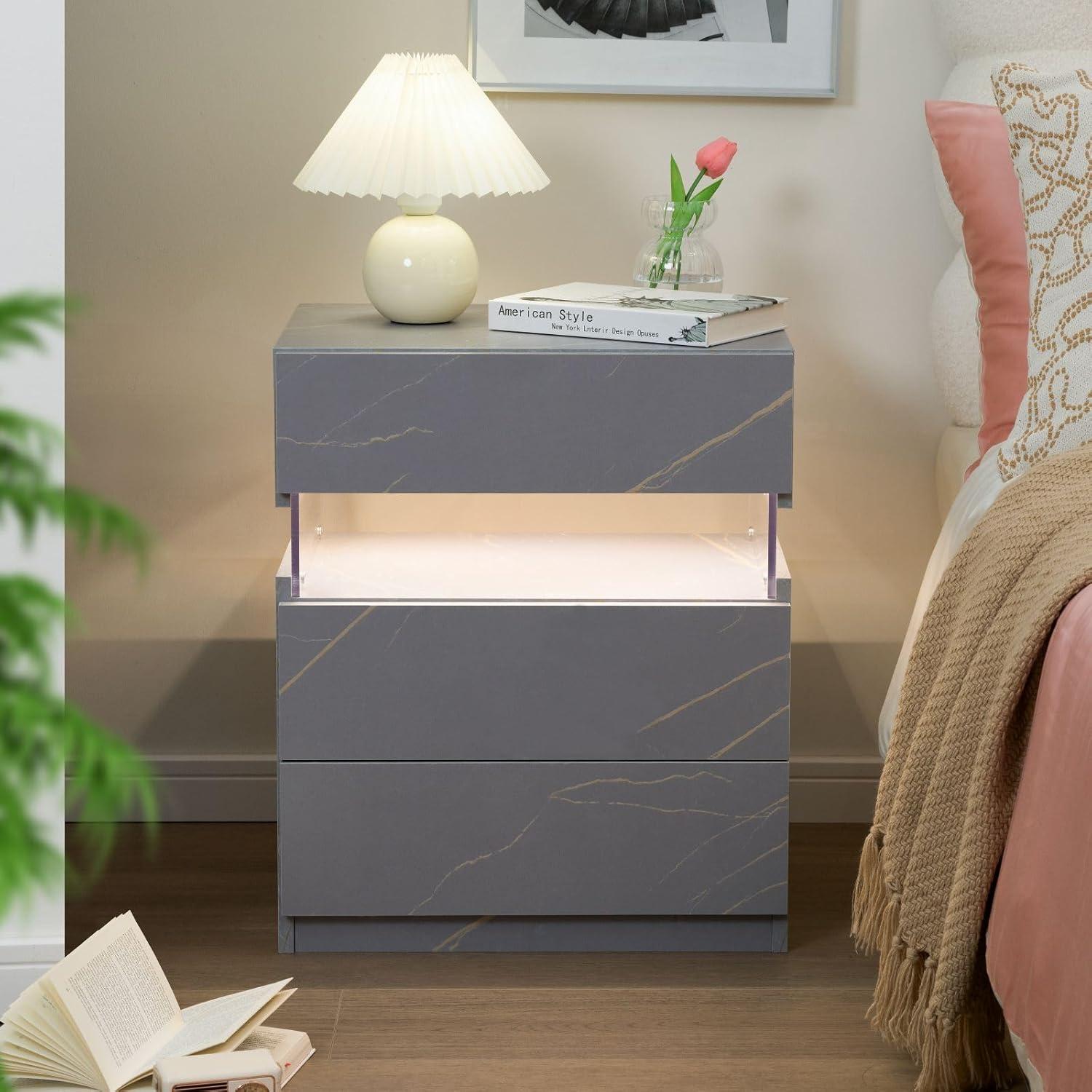 Ivy Bronx Nightstands set of 2 LED Night Stand (Set of 2)