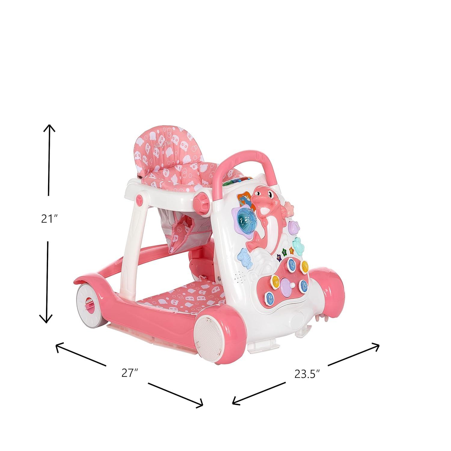 Pink Foldable Walker with Music and Adjustable Height