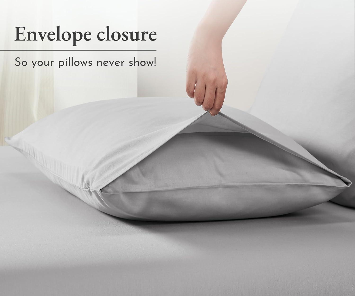 100% Cotton Light Gray Pillow Cases Standard Size / Queen Size Set of 2 Soft & Cooling Sateen Weave by California Design Den