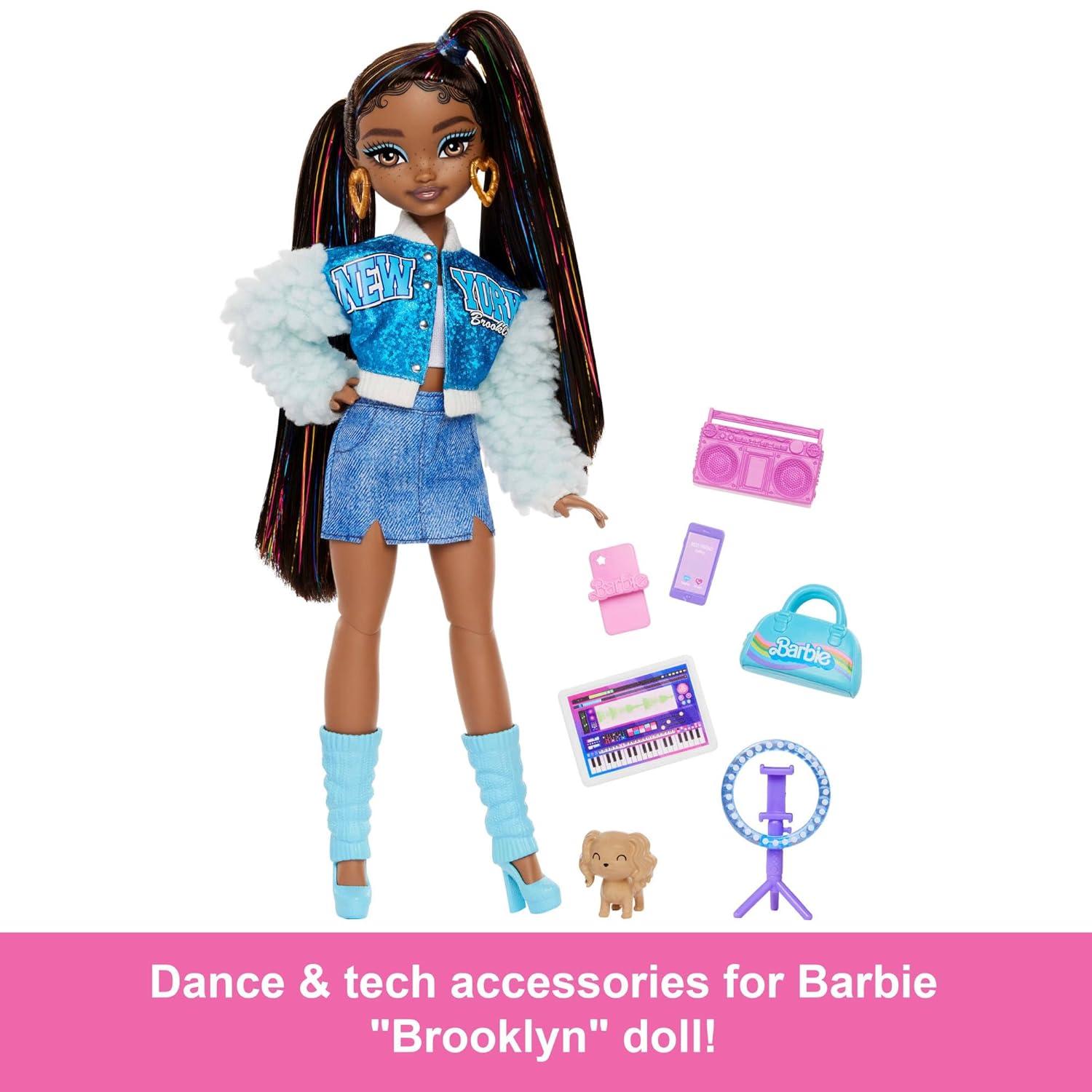 Barbie 12.7" Dream Besties Barbie Brooklyn Fashion Doll Brown Hair/Brown Eyes with Video & Music Themed Accessories