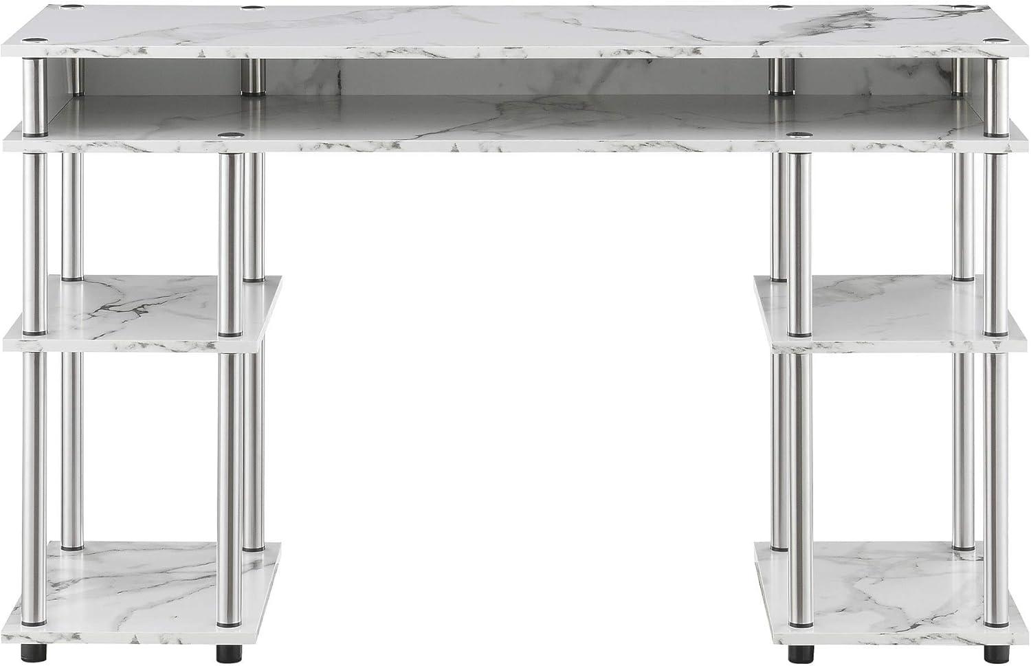 Convenience Concepts Designs2Go Student Desk with Shelves, White Faux Marble, All Ages - 30" Height