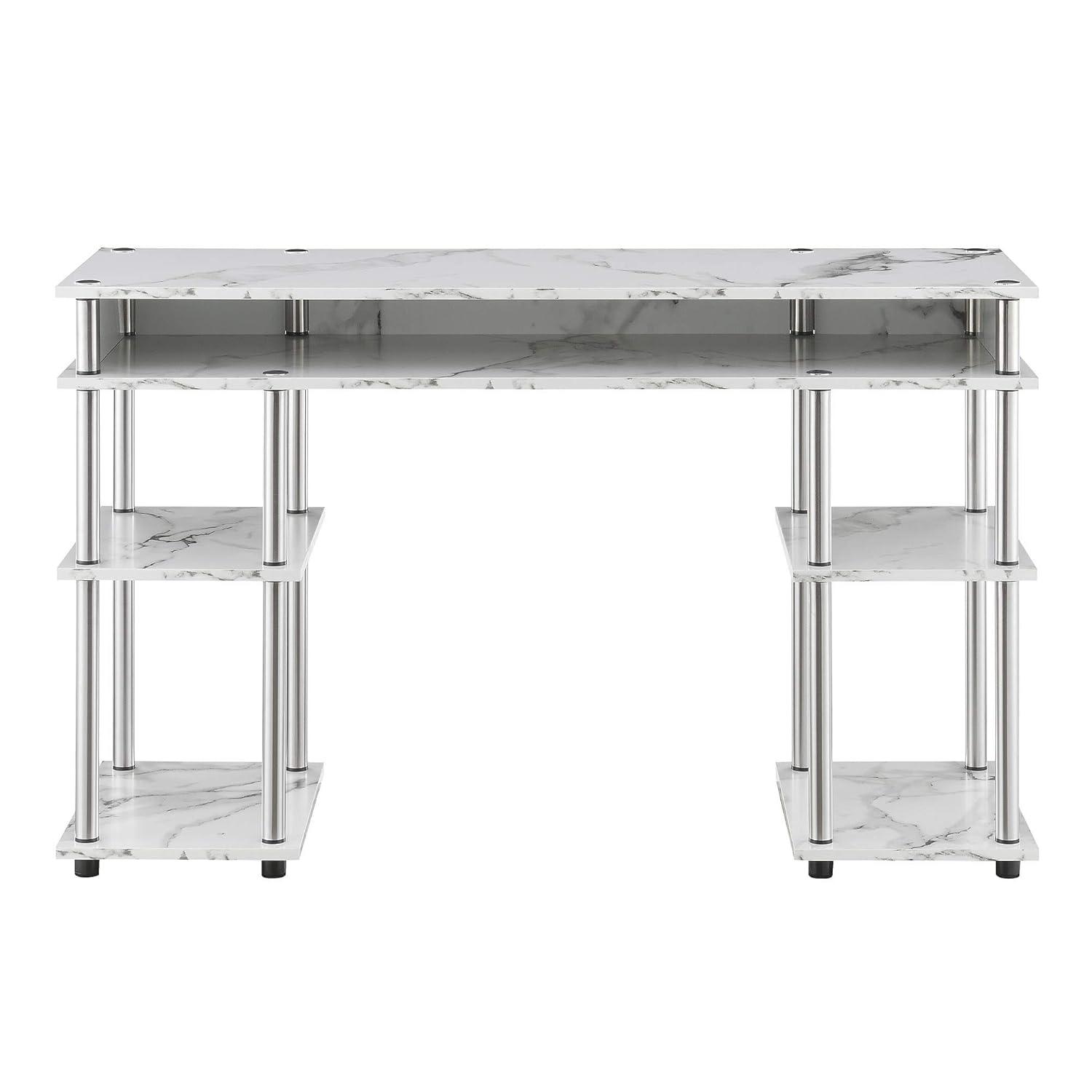 Convenience Concepts Designs2Go Student Desk with Shelves, White Faux Marble, All Ages - 30" Height