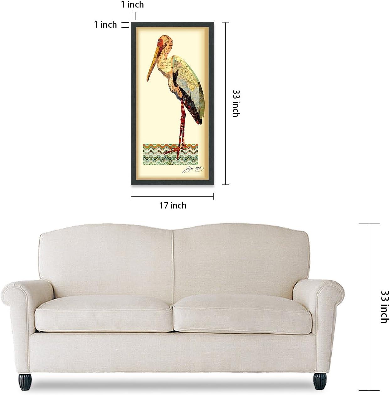 Empire Art Direct Crane Dimensional Collage Framed Graphic Art Under Glass Wall Art, 17" x 33" x 1.4", Ready to Hang