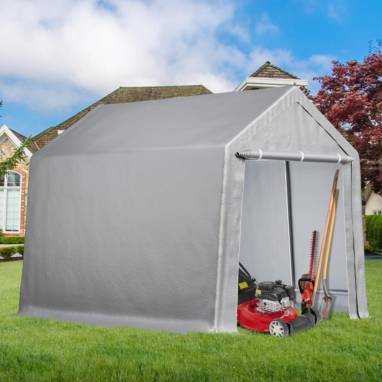 Gray 8x14 ft Waterproof Portable Carport Canopy with Windows