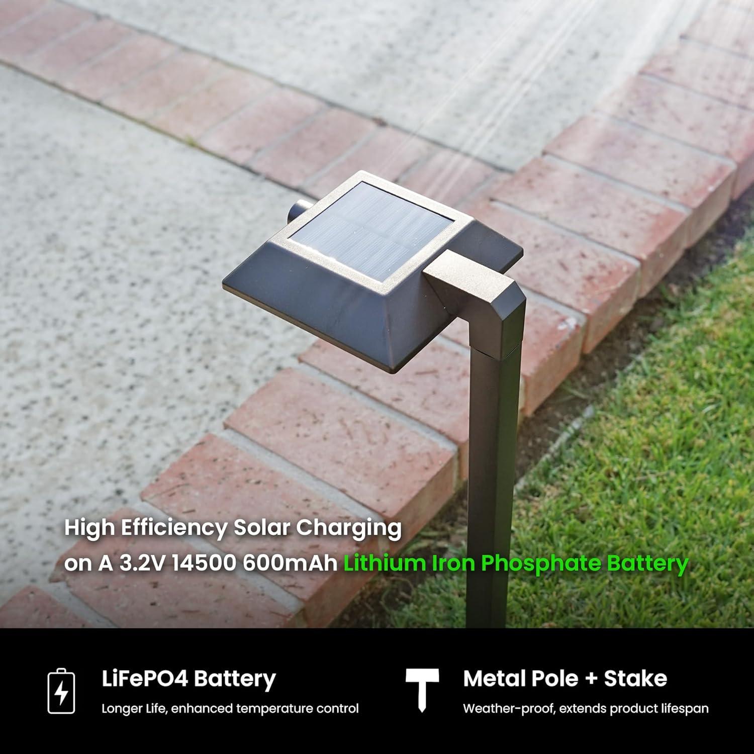 Mesh Linkable Series 4-Pack Solar LED Security Pathway Light w/ LiFePO4 Battery, 300LM, Auto-linking, 110°x16 ft Motion Detection, CCT 3000K/4000K/5000K, 4-Channel Settings, Stainless Steel, Bronze