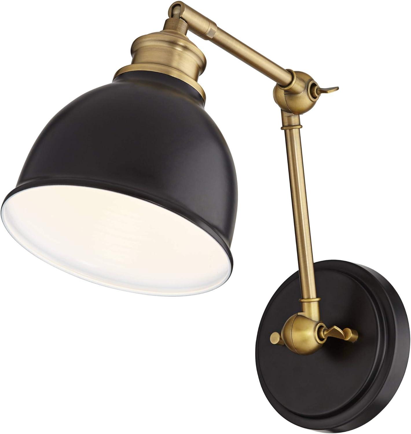 Black and Brass Adjustable Swing Arm Wall Lamp