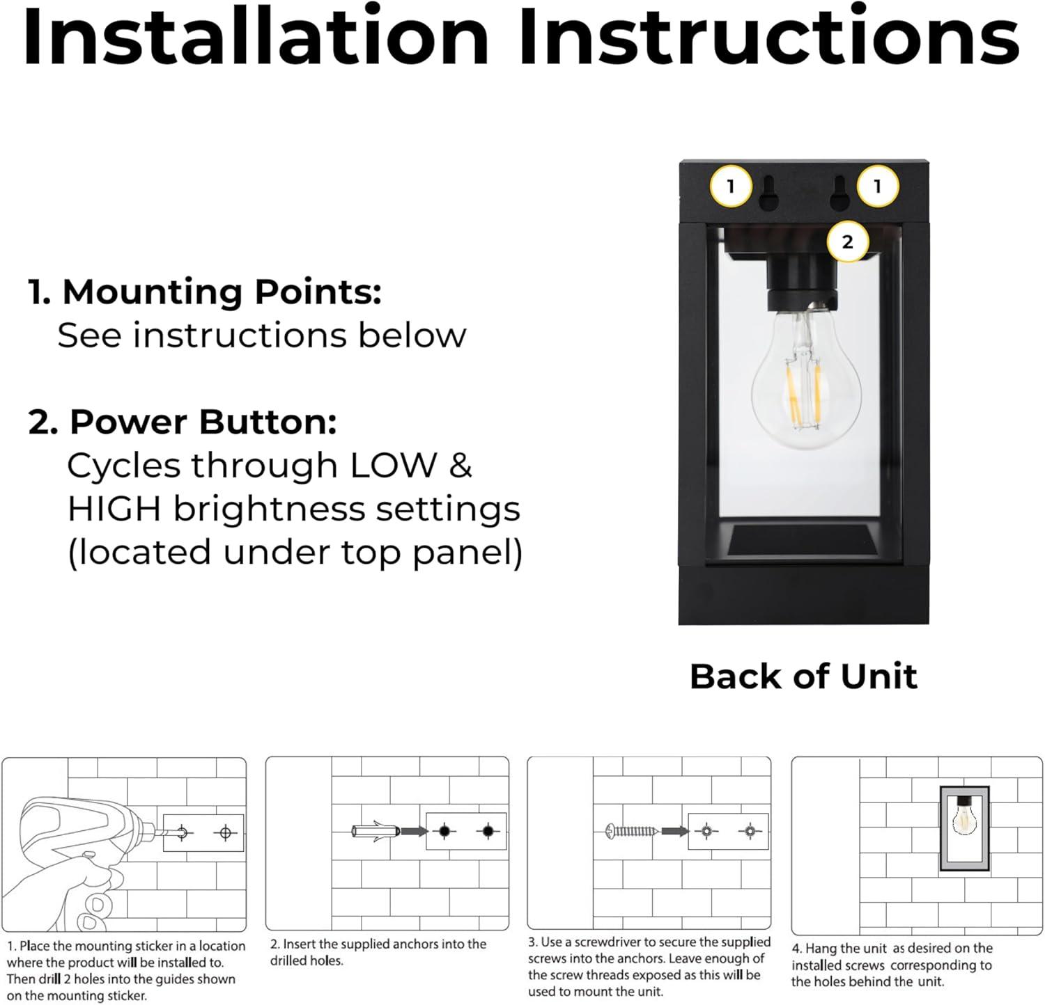 60 Lumens Solar Outdoor Black Aluminum Wall Light Integrated LED Edison Bulb