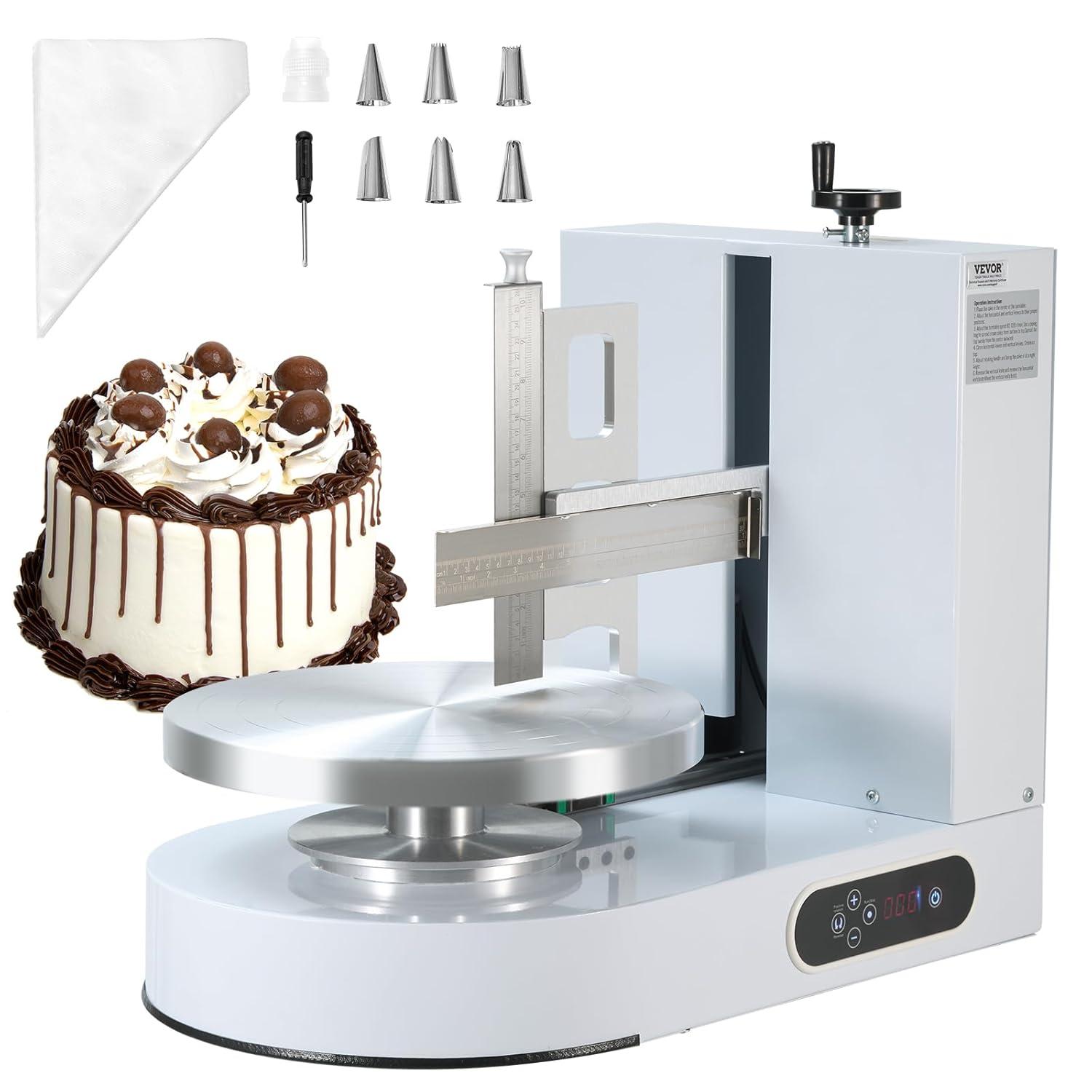 VEVOR Cake Decorating Machine, Cake Cream Spreading Coating Smearing Machine, Low Noise Cake Frosting Machine, Turntable with Adjustable Scraper