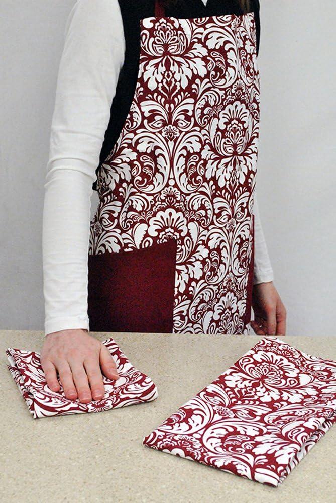 Design Imports  Damask 2 Pocket Printed Apron Wine
