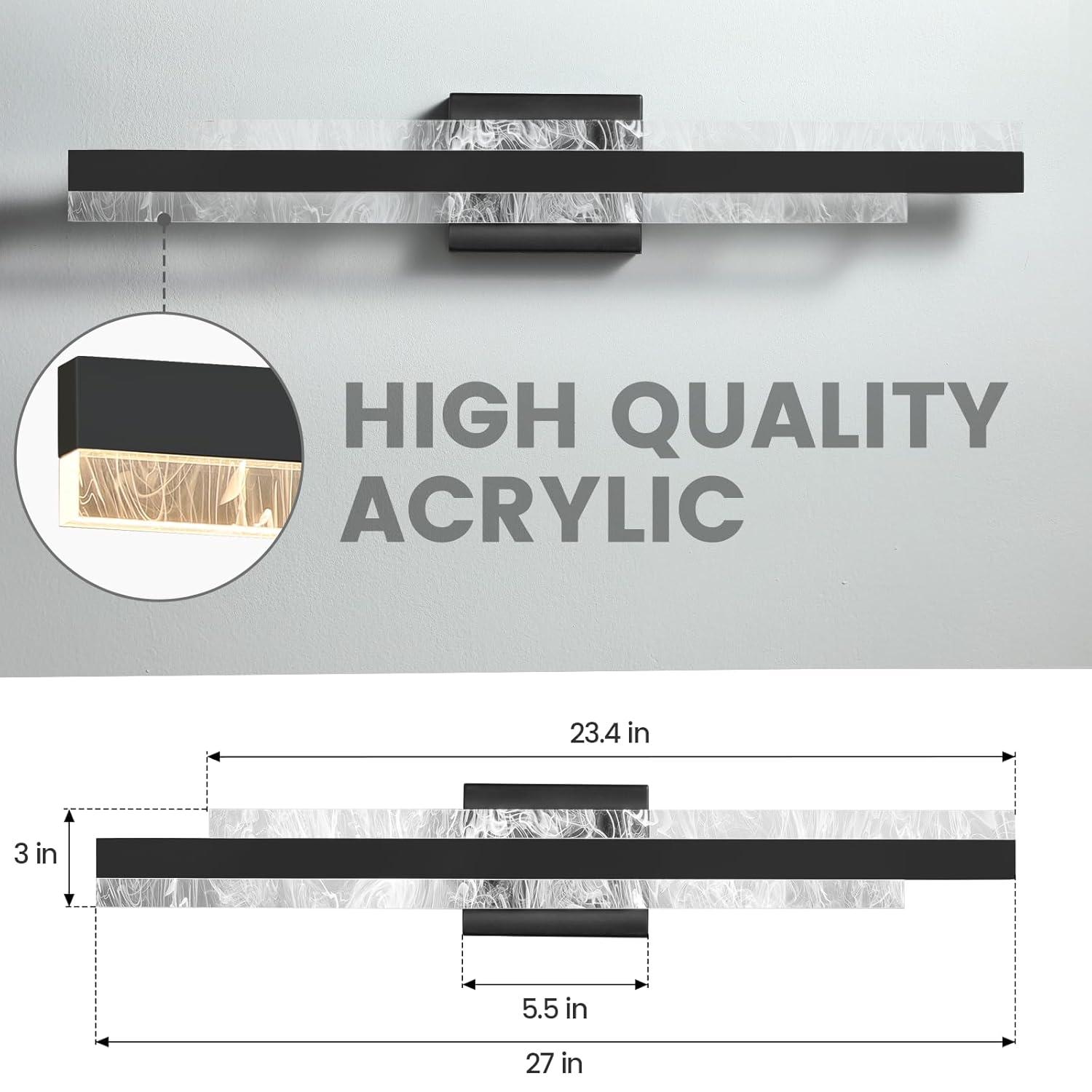 Modern Bathroom Vanity Light: Matte Black 27 inch 28W Dimmable LED Bath Bar Light Fixtures Over Mirror - Wall Sconce Picture Lights for Paintings Cabinets Bedroom 3000k