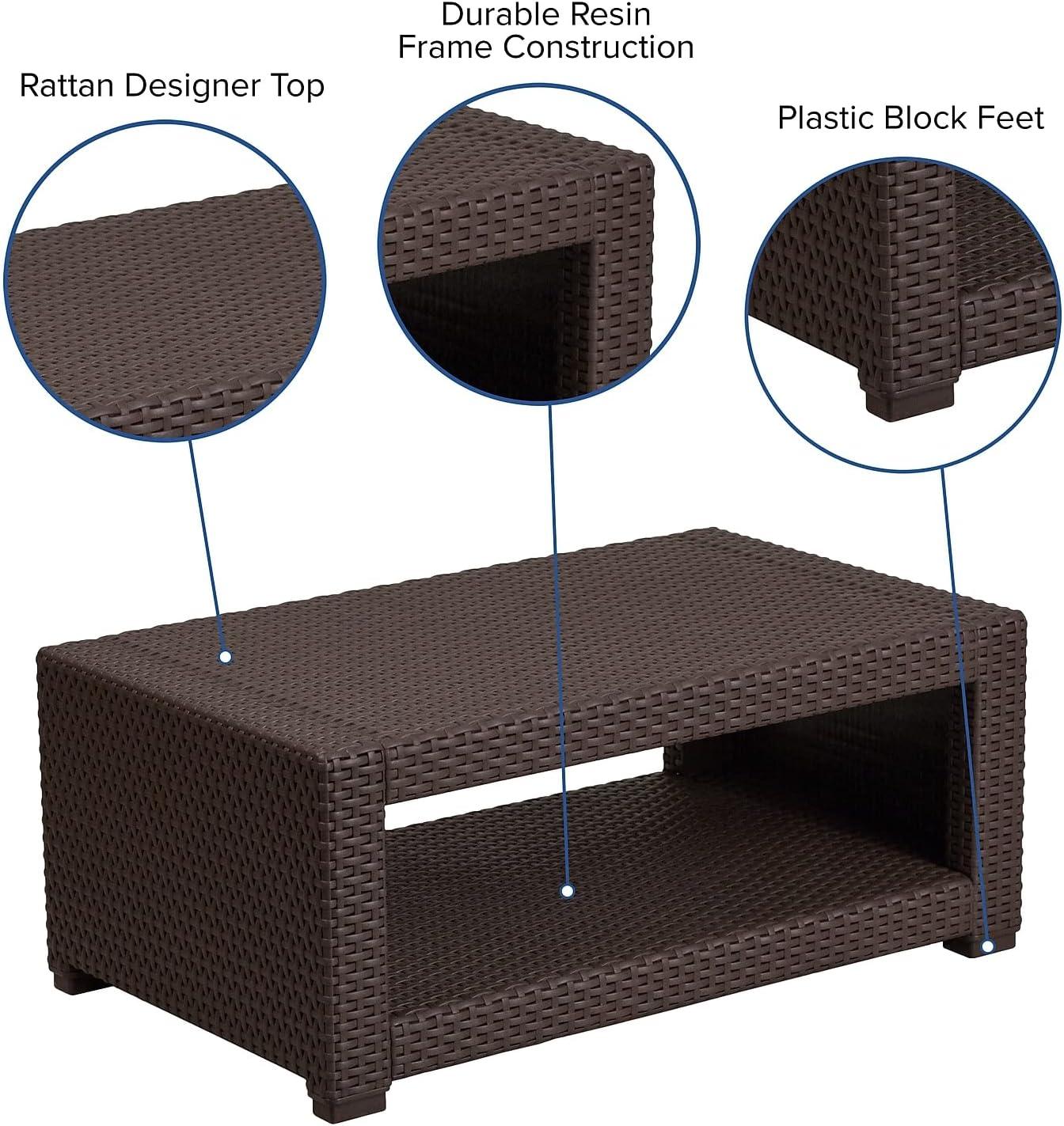 Seneca Chic Chocolate Brown Faux Rattan Outdoor Coffee Table