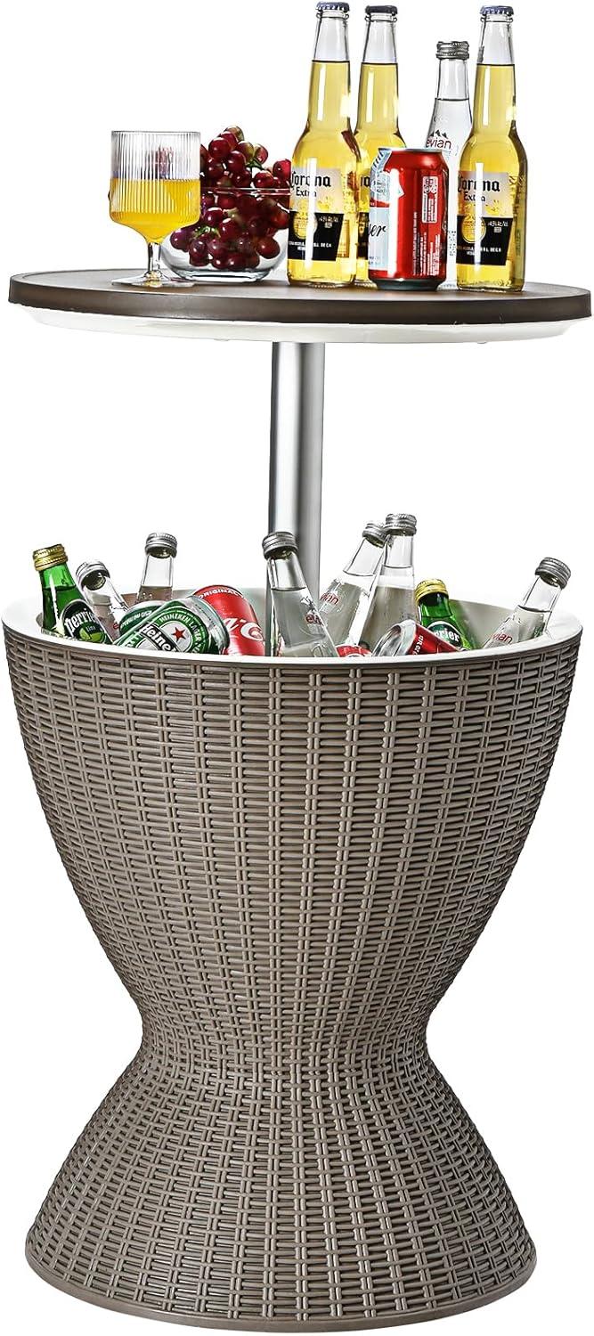 Costway 8 Gallon 3 in 1 Patio Rattan Cooler Bar Table Adjust Ice Bucket Black