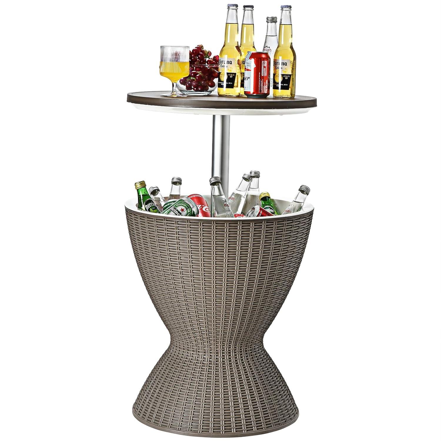 Costway 8 Gallon 3 in 1 Patio Rattan Cooler Bar Table Adjust Ice Bucket Black