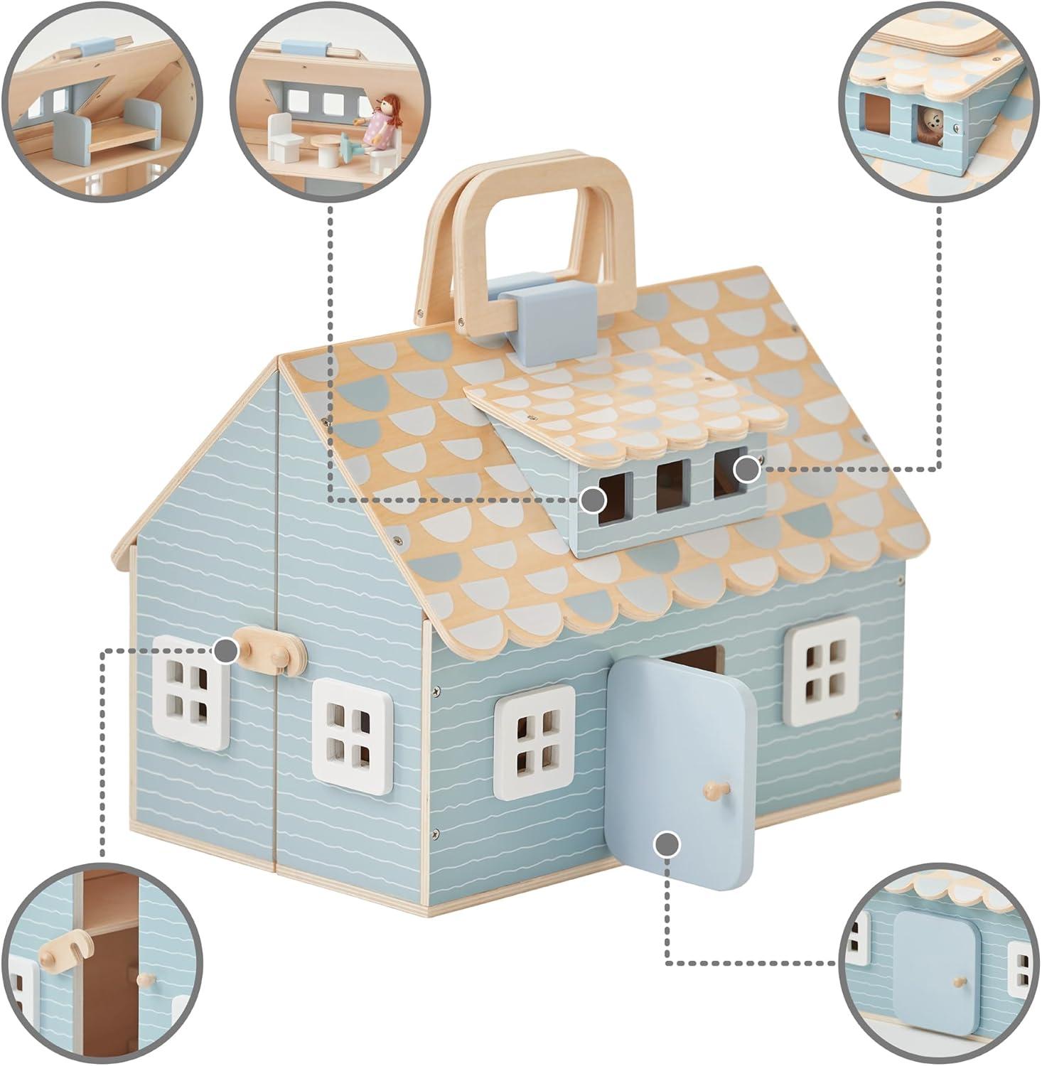 Teamson Kids Olivia's Little World Quaint Portable Doll Cottage + Accessories for 3.5" Dolls