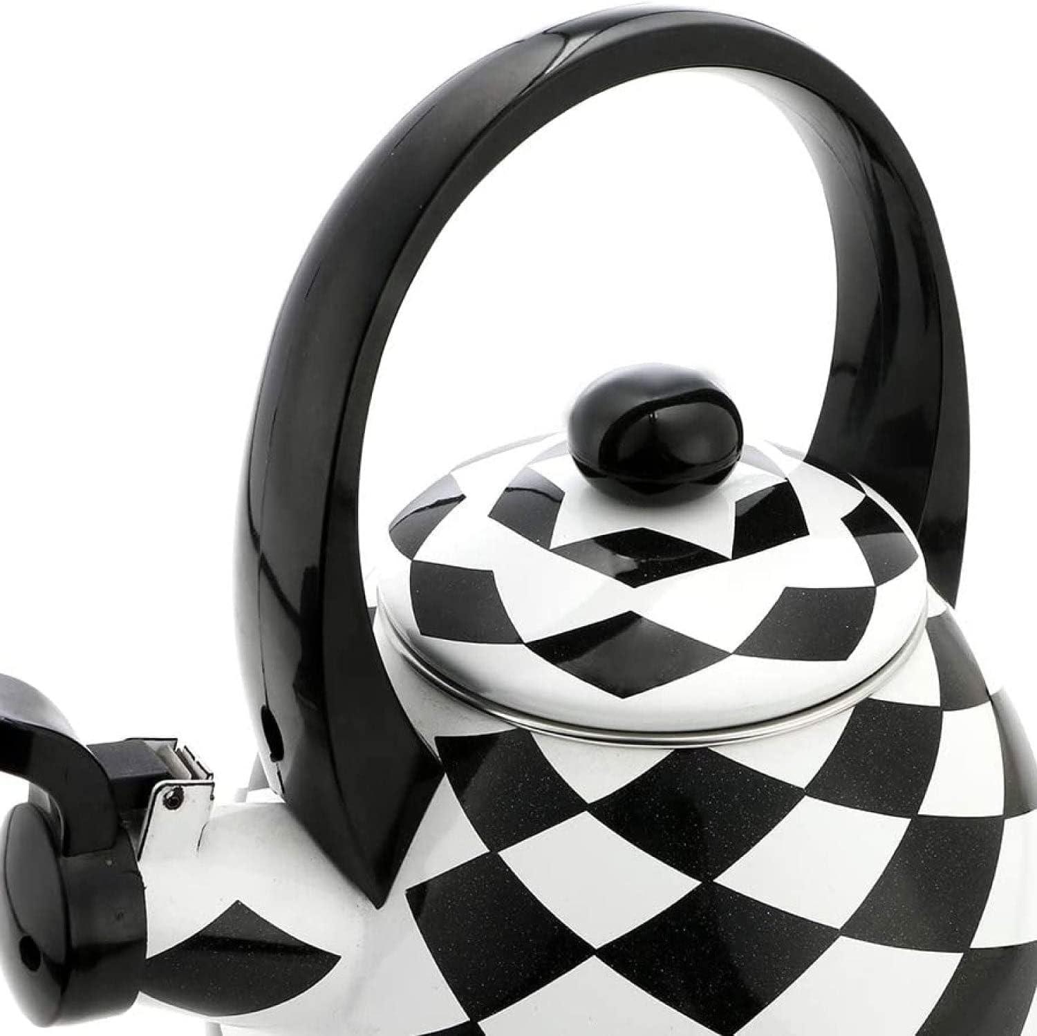 Black Diamond Enamel Whistling Tea Kettle with Checkered Pattern