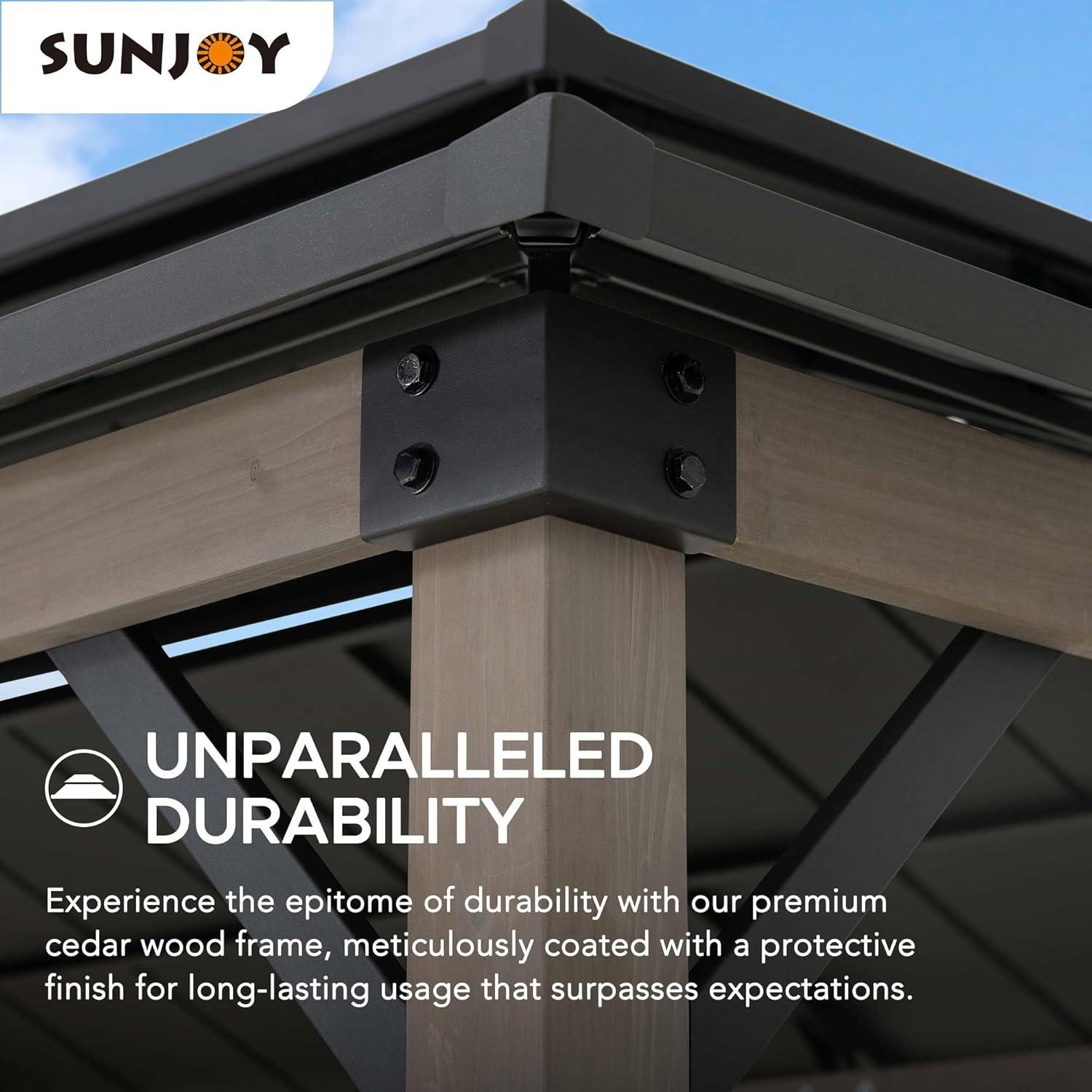 Sunjoy 8 x 12 ft Black Cedar and Steel Grill Gazebo